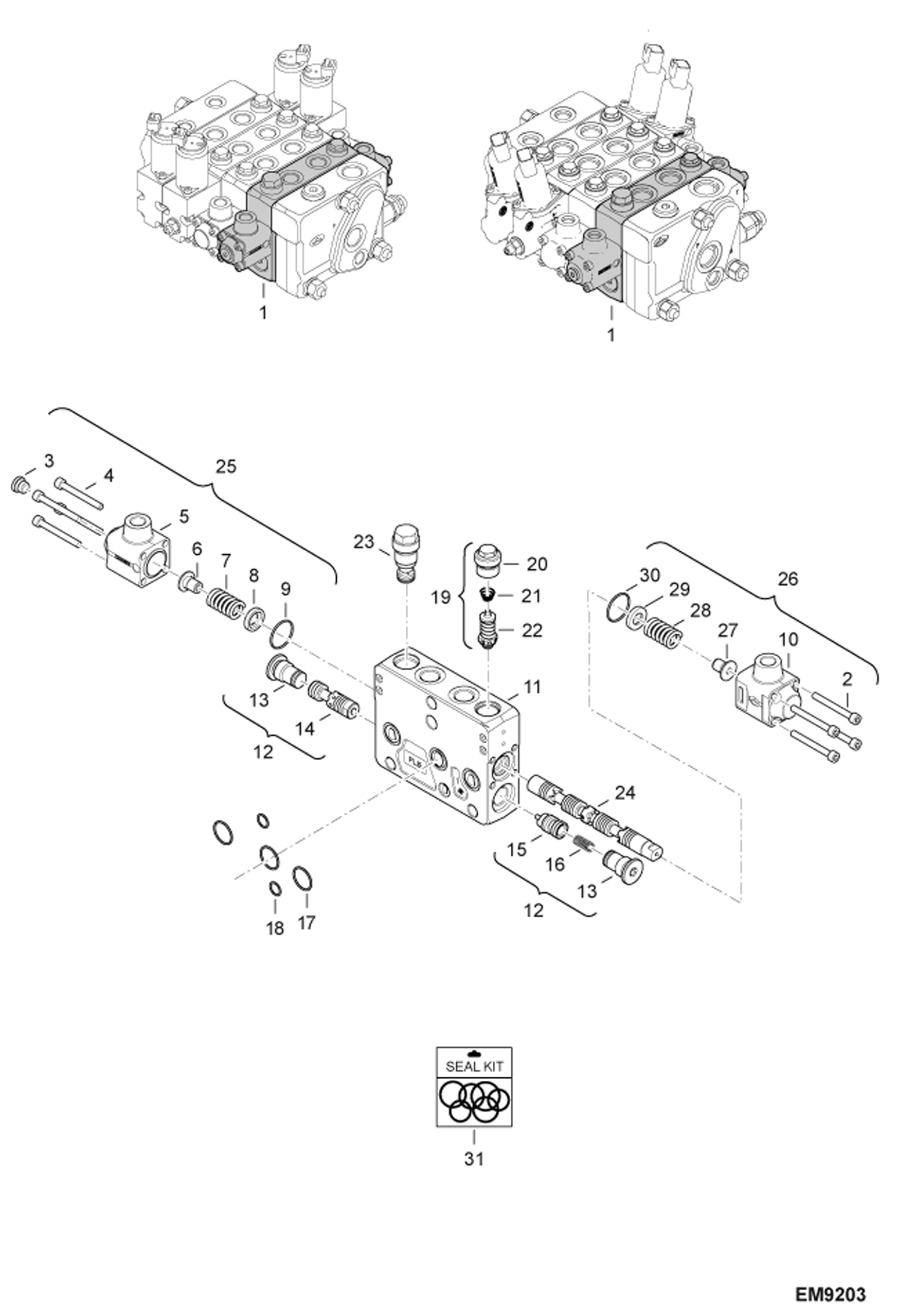 Схема запчастей Bobcat T2250 - CONTROL VALVE SECTION (Lift) (S/N AC1911252 & Above) HYDRAULIC SYSTEM