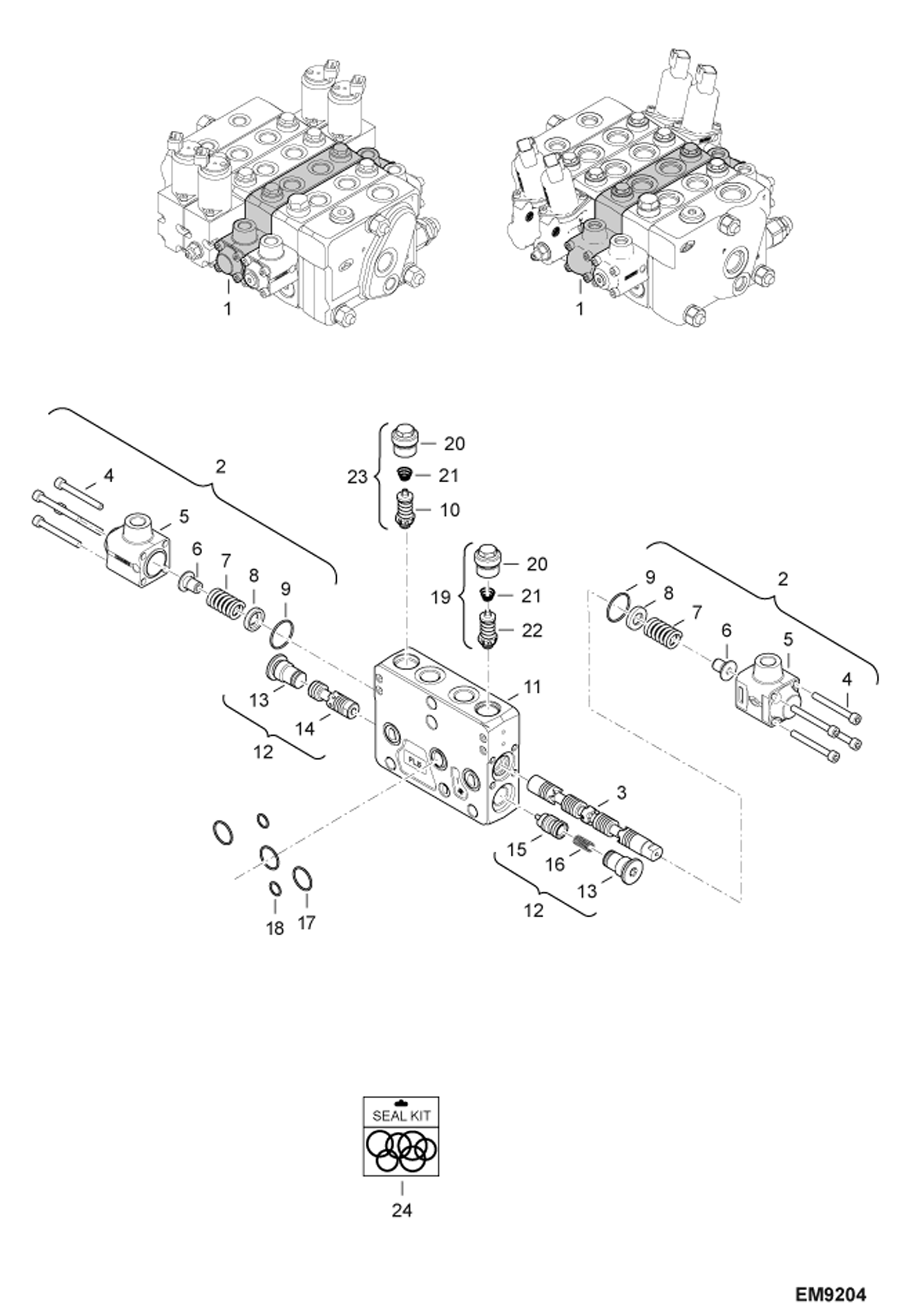 Схема запчастей Bobcat T2250 - CONTROL VALVE SECTION (Tilt) (S/N AC1911252 & Above) HYDRAULIC SYSTEM