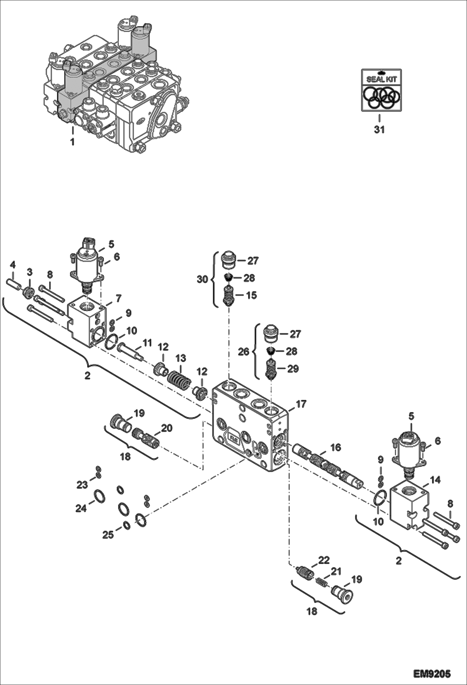 Схема запчастей Bobcat V417 - CONTROL VALVE SECTION (Telescope) (S/N AC1C11239 & Above, AC1D12000 & Above) HYDRAULIC SYSTEM