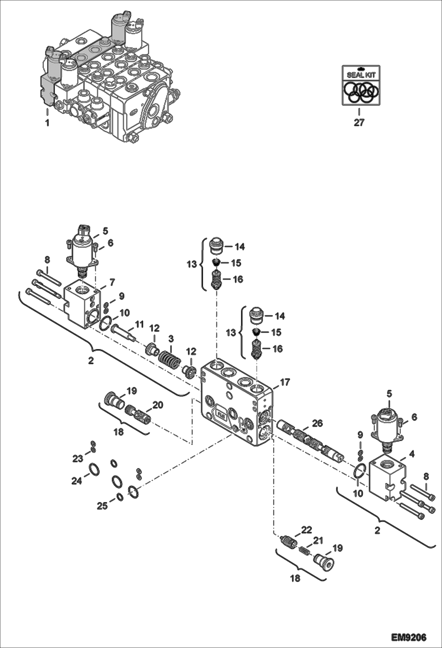 Схема запчастей Bobcat T2250 - CONTROL VALVE SECTION (Auxiliary) (S/N AC1911252 & Above) HYDRAULIC SYSTEM