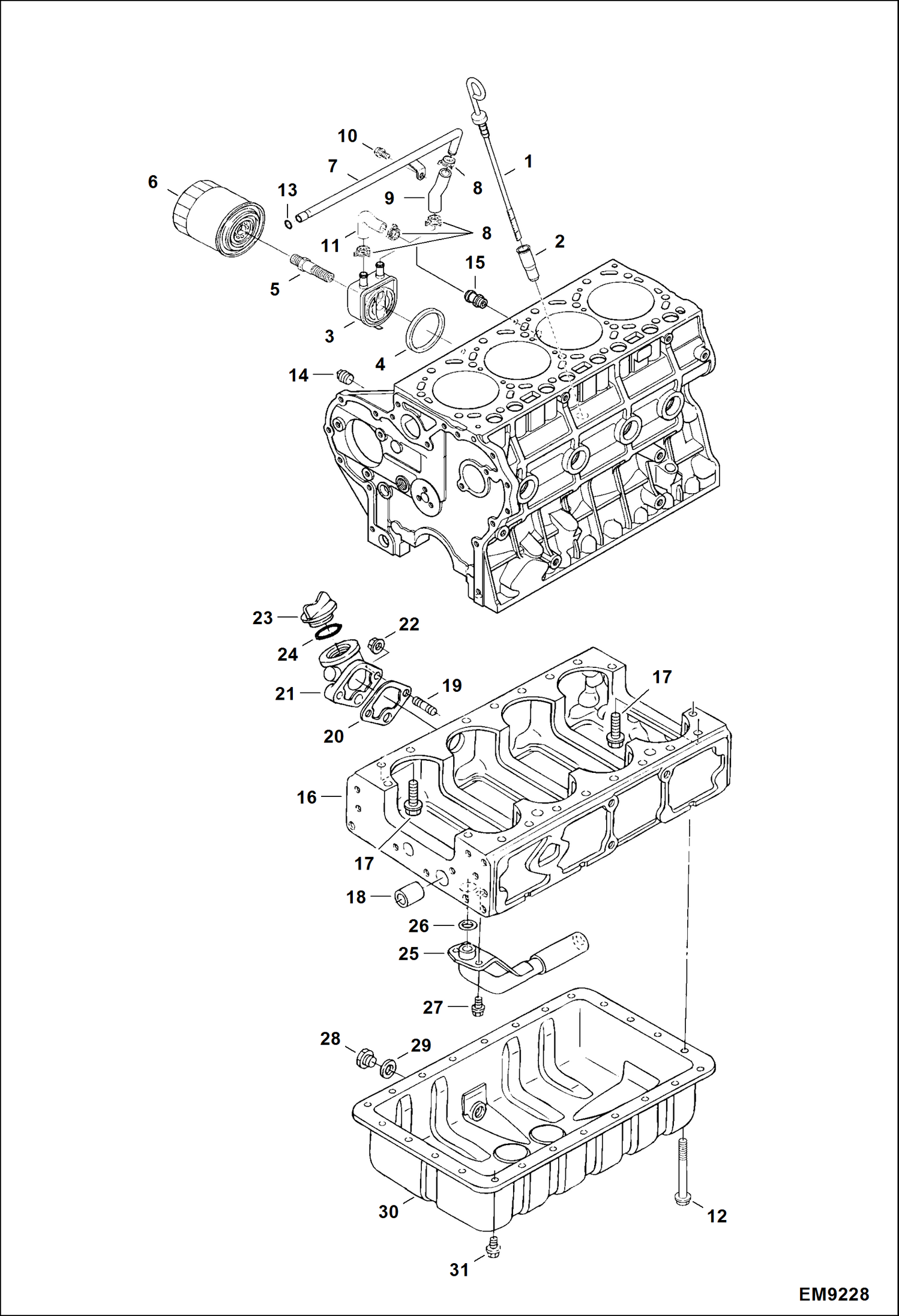 Схема запчастей Bobcat T2250 - CRANKCASE & OIL PAN POWER UNIT