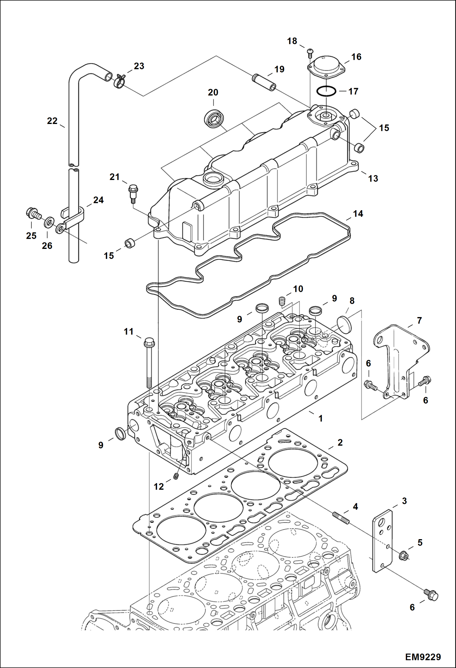 Схема запчастей Bobcat T2250 - CYLINDER HEAD & COVER POWER UNIT