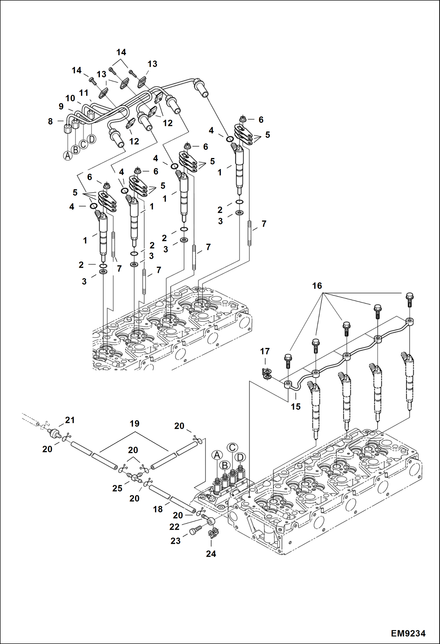 Схема запчастей Bobcat T2250 - FUEL INJECTION SYSTEM (Injectors) POWER UNIT