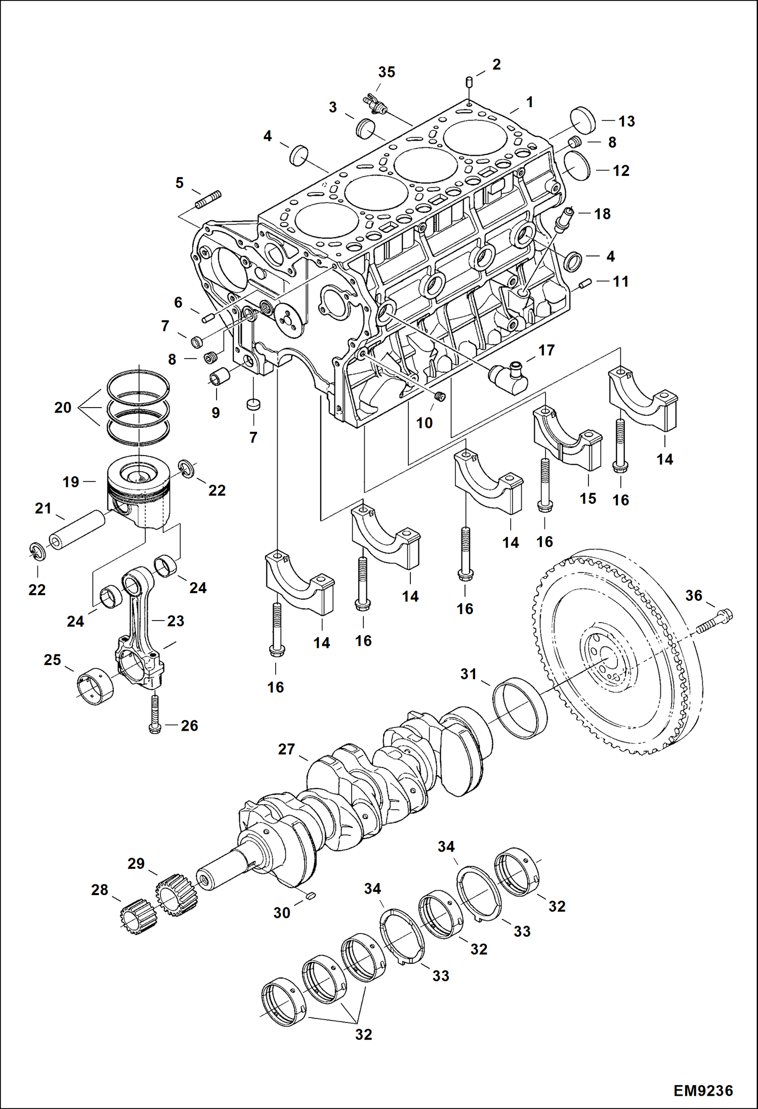 Схема запчастей Bobcat T2250 - PISTON & CRANKSHAFT POWER UNIT