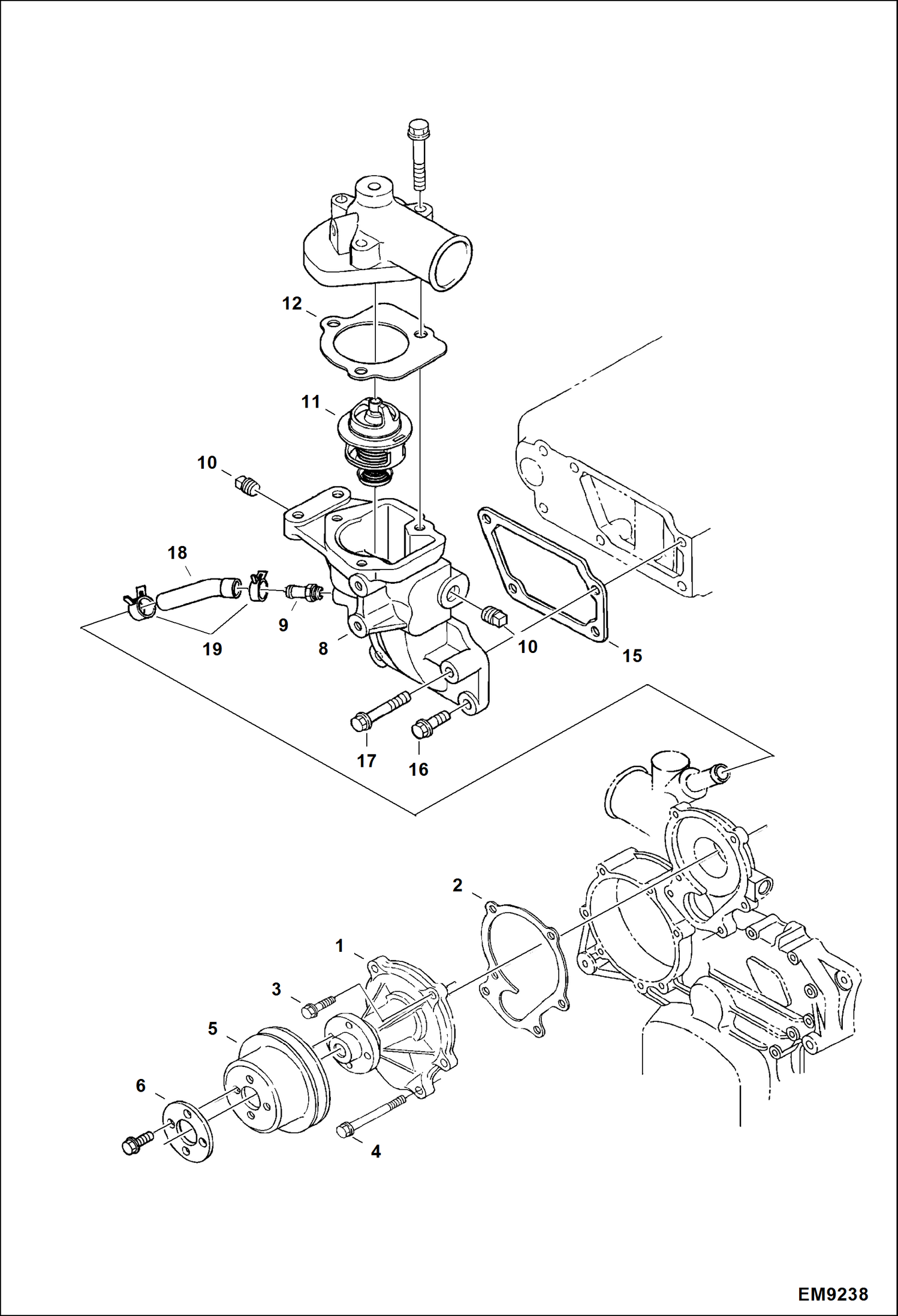 Схема запчастей Bobcat T2250 - WATER PUMP & THERMOSTAT POWER UNIT