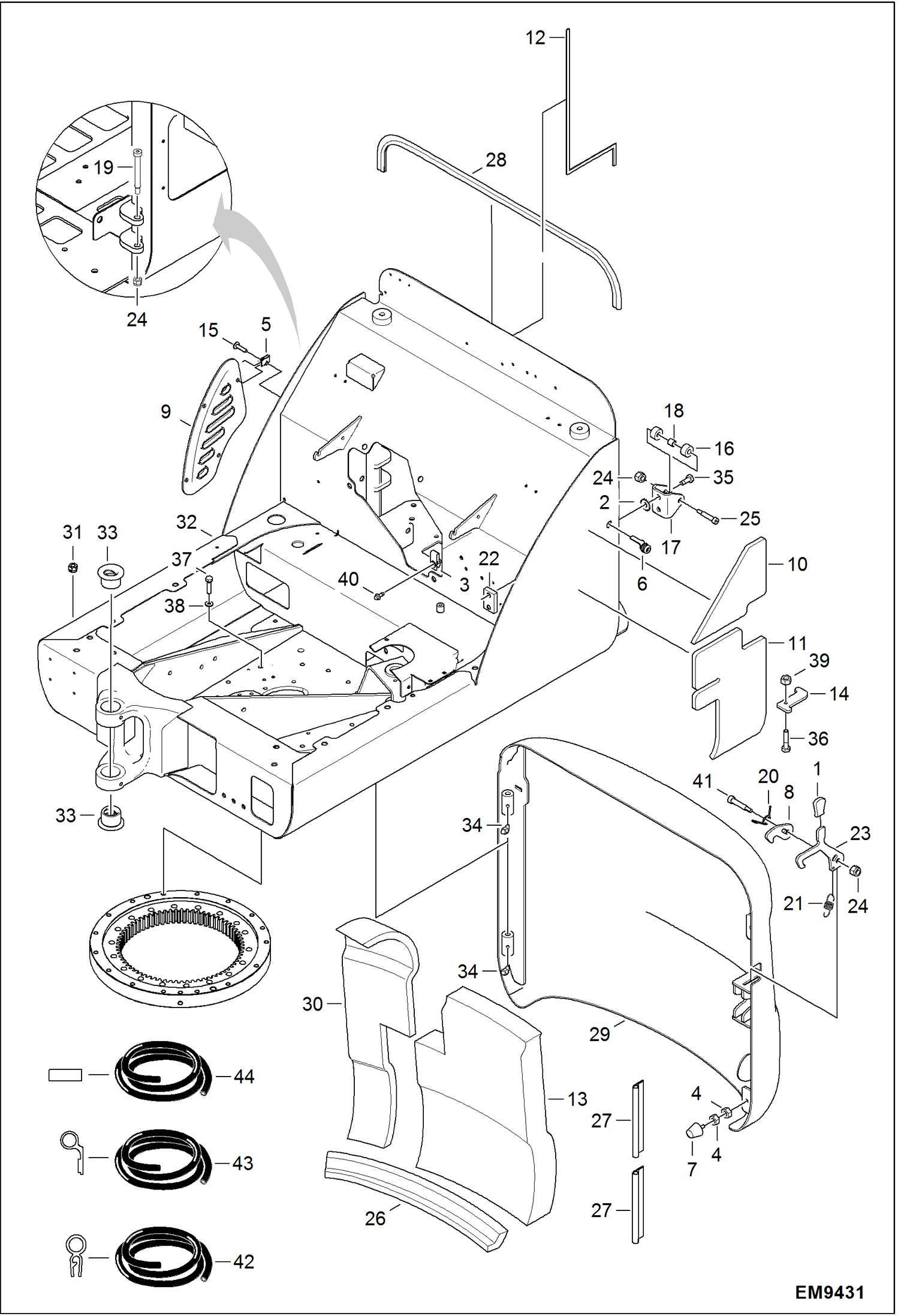 Схема запчастей Bobcat E14 - UPPERSTRUCTURE (AHNM22001 & Above) MAIN FRAME