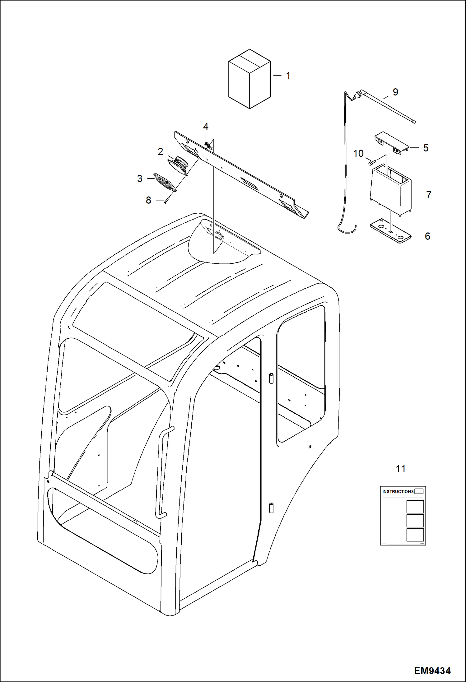 Схема запчастей Bobcat 324 - RADIO KIT (Din) ACCESSORIES & OPTIONS