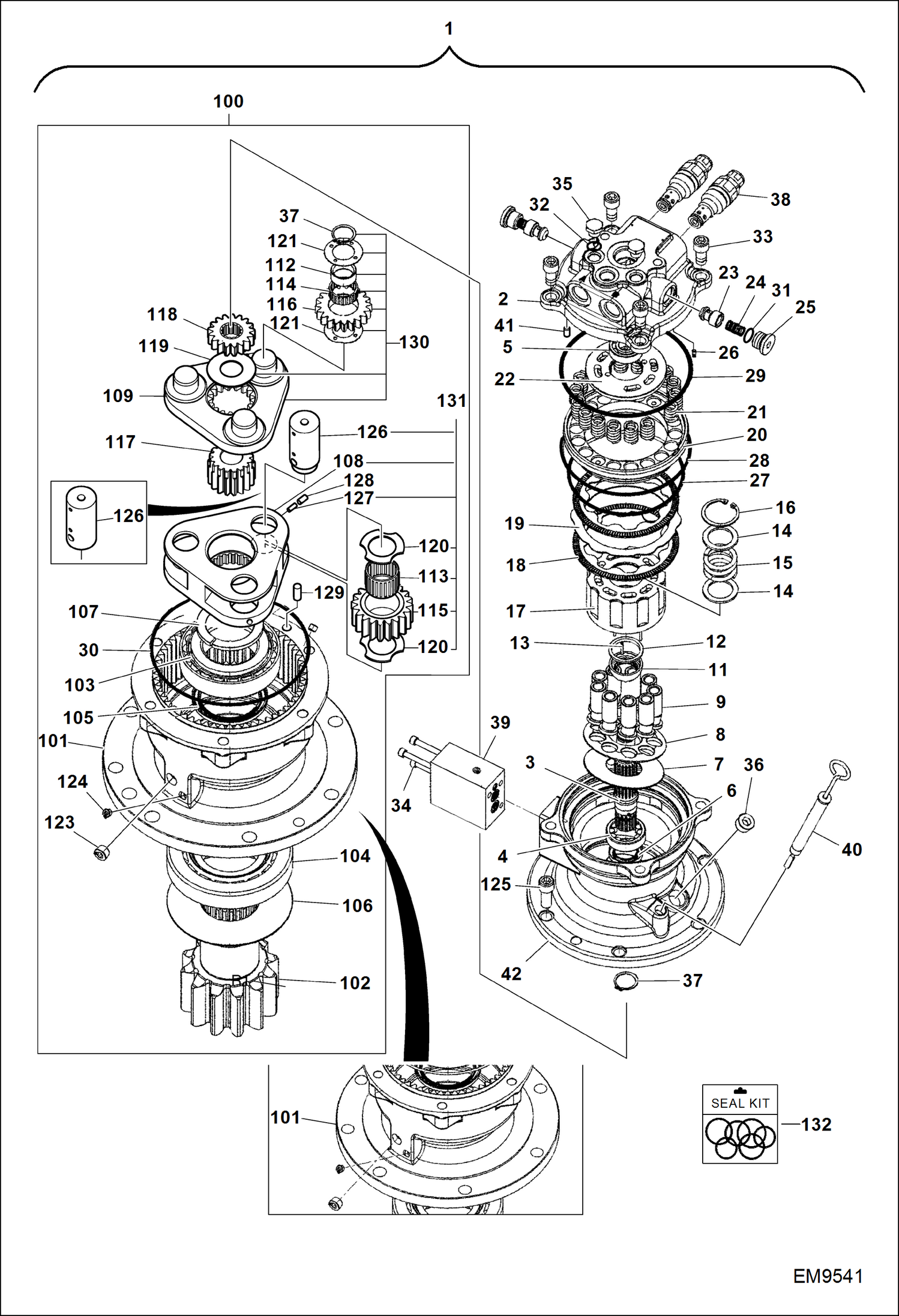 Схема запчастей Bobcat E80 - SLEW MOTOR (S/N AETB11720 & Above, AET311720 & Above) HYDRAULIC SYSTEM