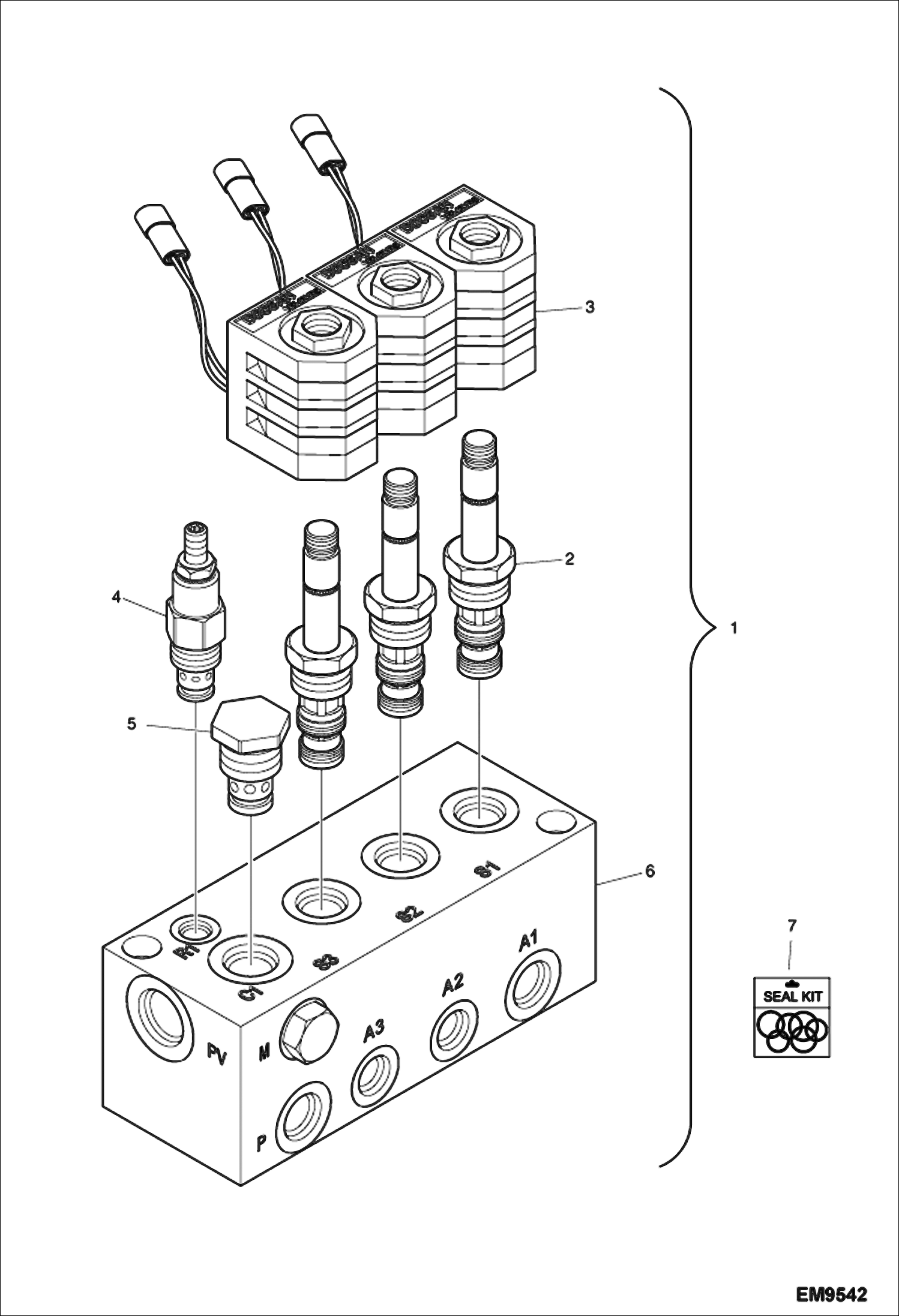 Схема запчастей Bobcat E80 - MANIFOLD VALVE (S/N AETB11882 & Above, AET311882 & Above) HYDRAULIC SYSTEM