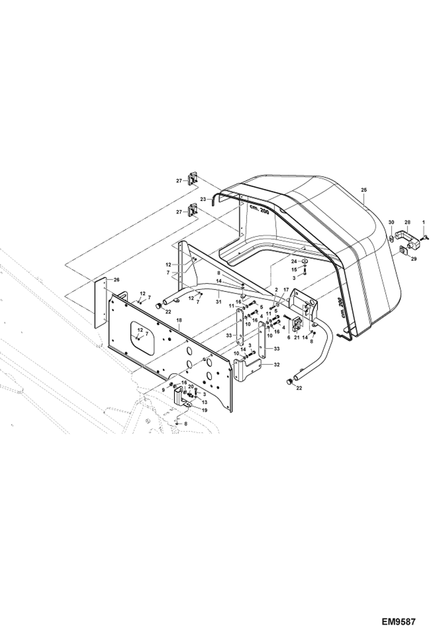 Схема запчастей Bobcat TR38160 - BONNET MAIN FRAME