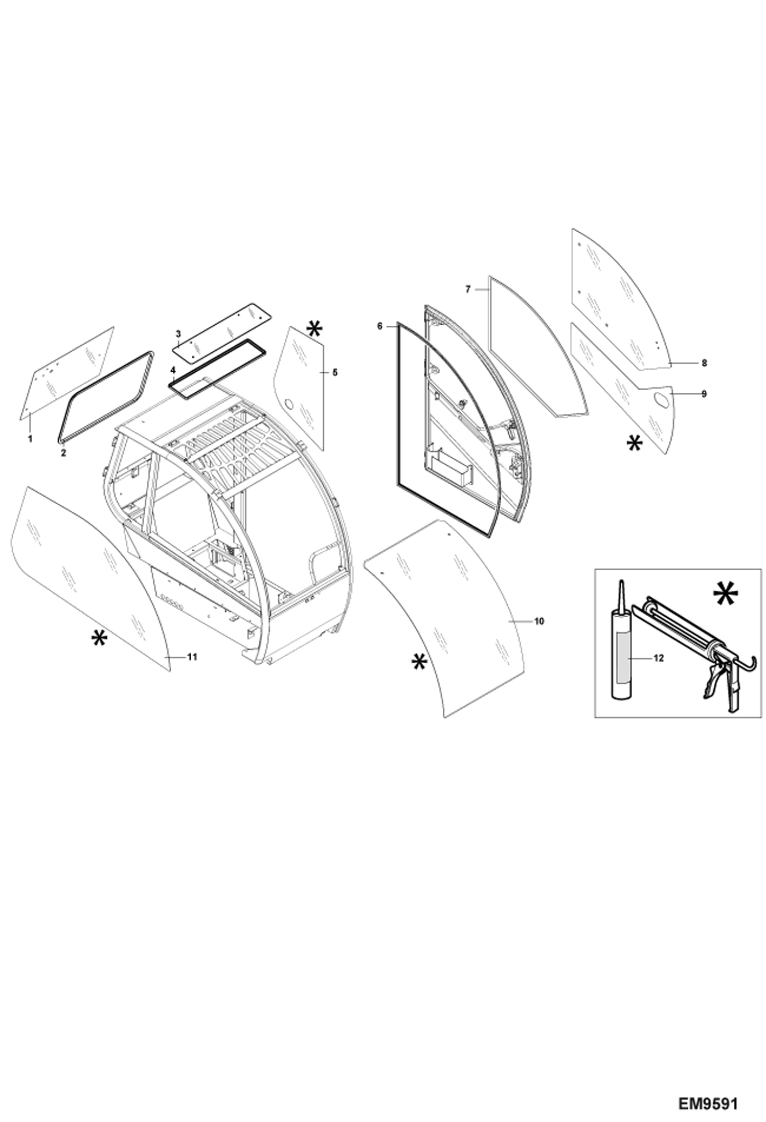 Схема запчастей Bobcat TR38160 - OPERATOR CAB (Windows) MAIN FRAME