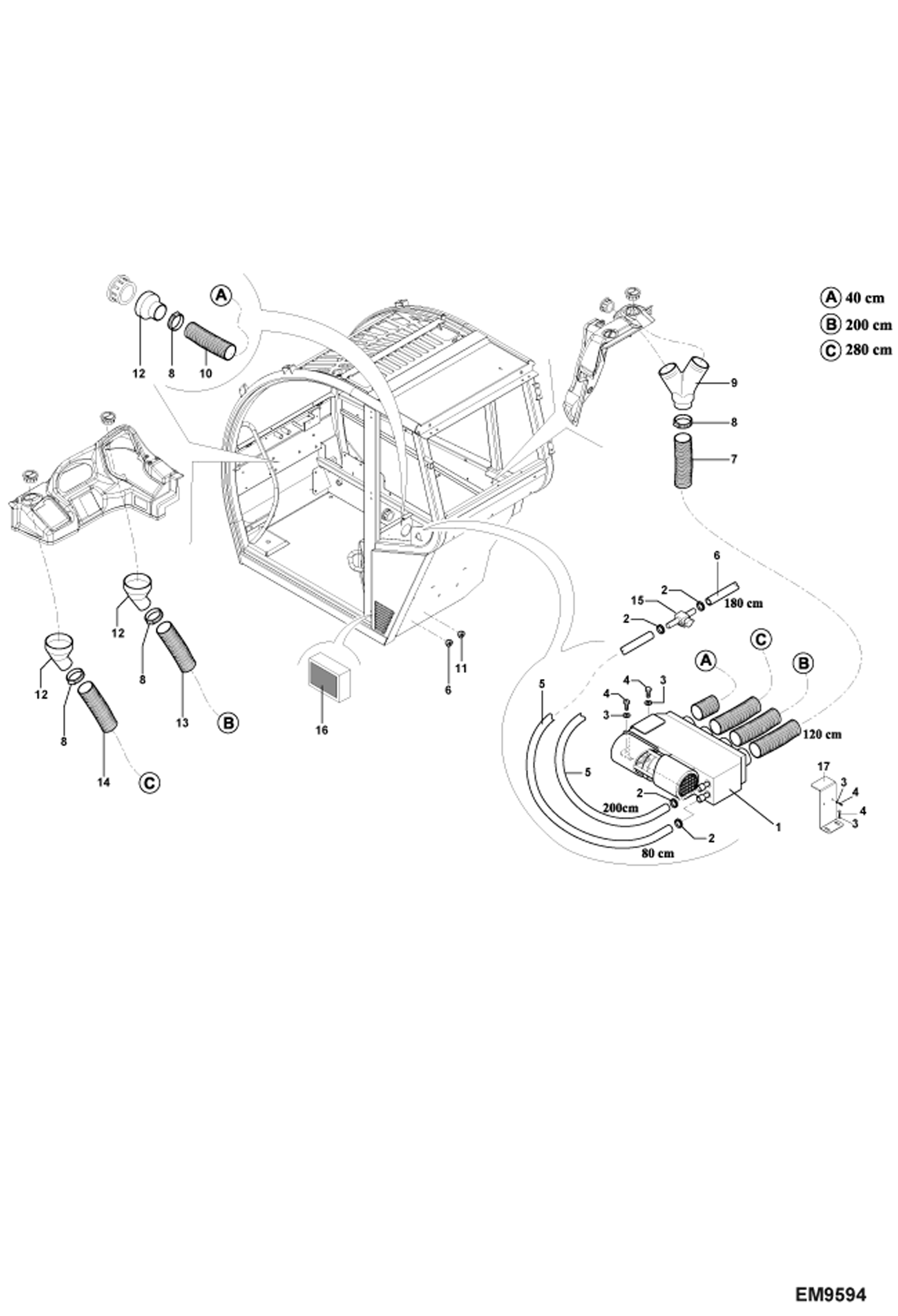 Схема запчастей Bobcat TR38160 - HEATING SYSTEM MAIN FRAME