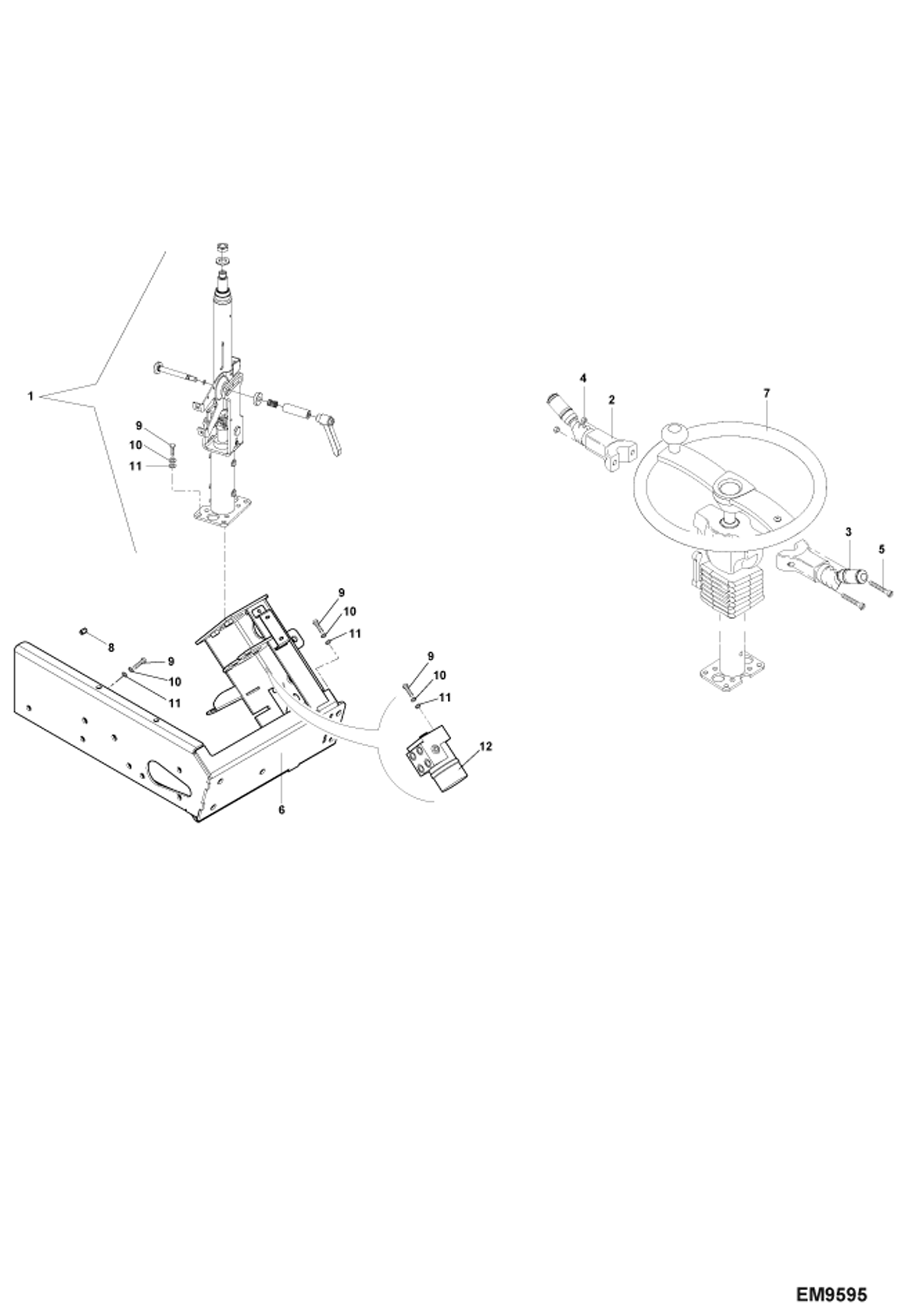 Схема запчастей Bobcat TR38160 - ADJUSTABLE STEERING SYSTEM MAIN FRAME