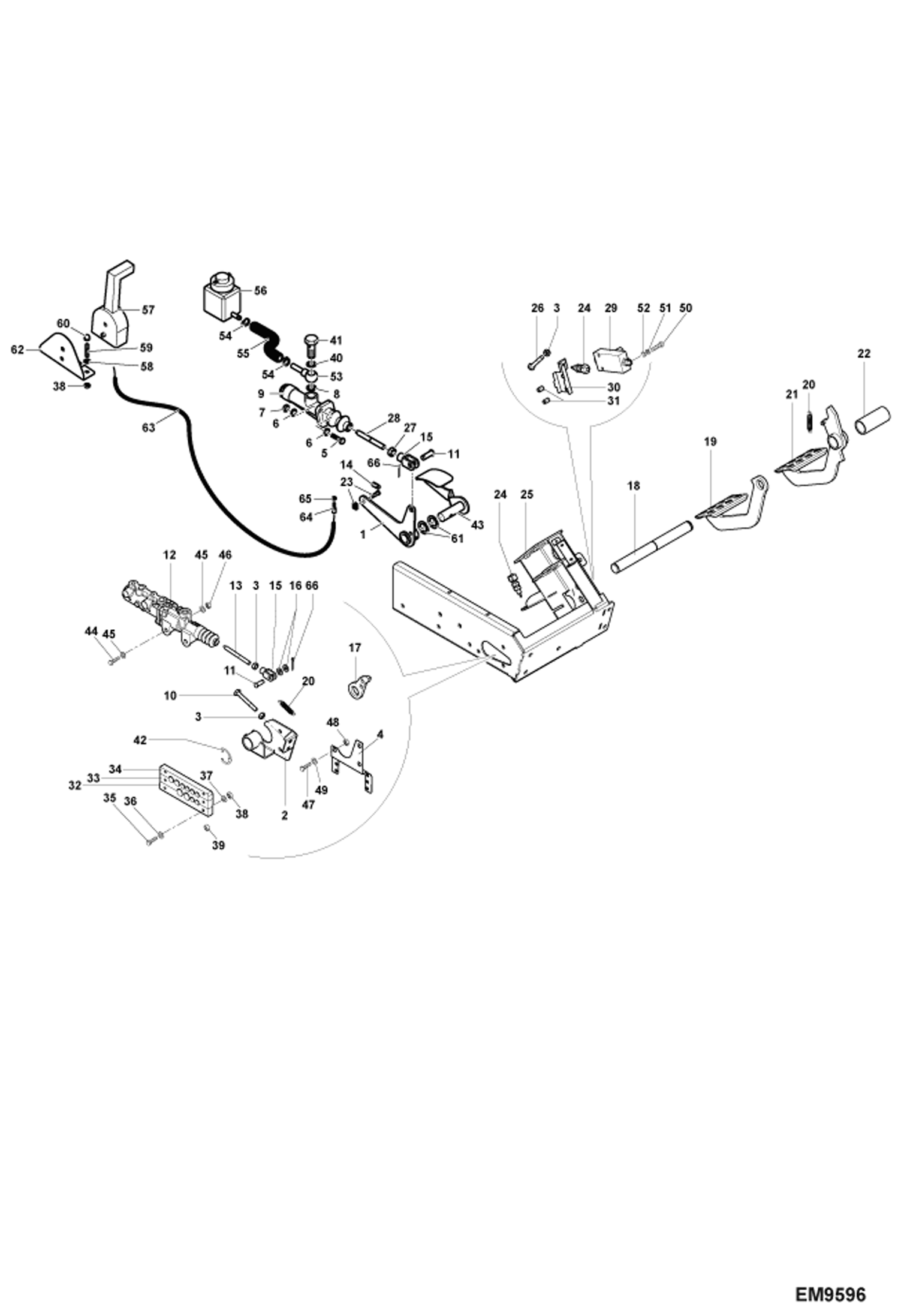 Схема запчастей Bobcat TR38160 - PEDALS MAIN FRAME