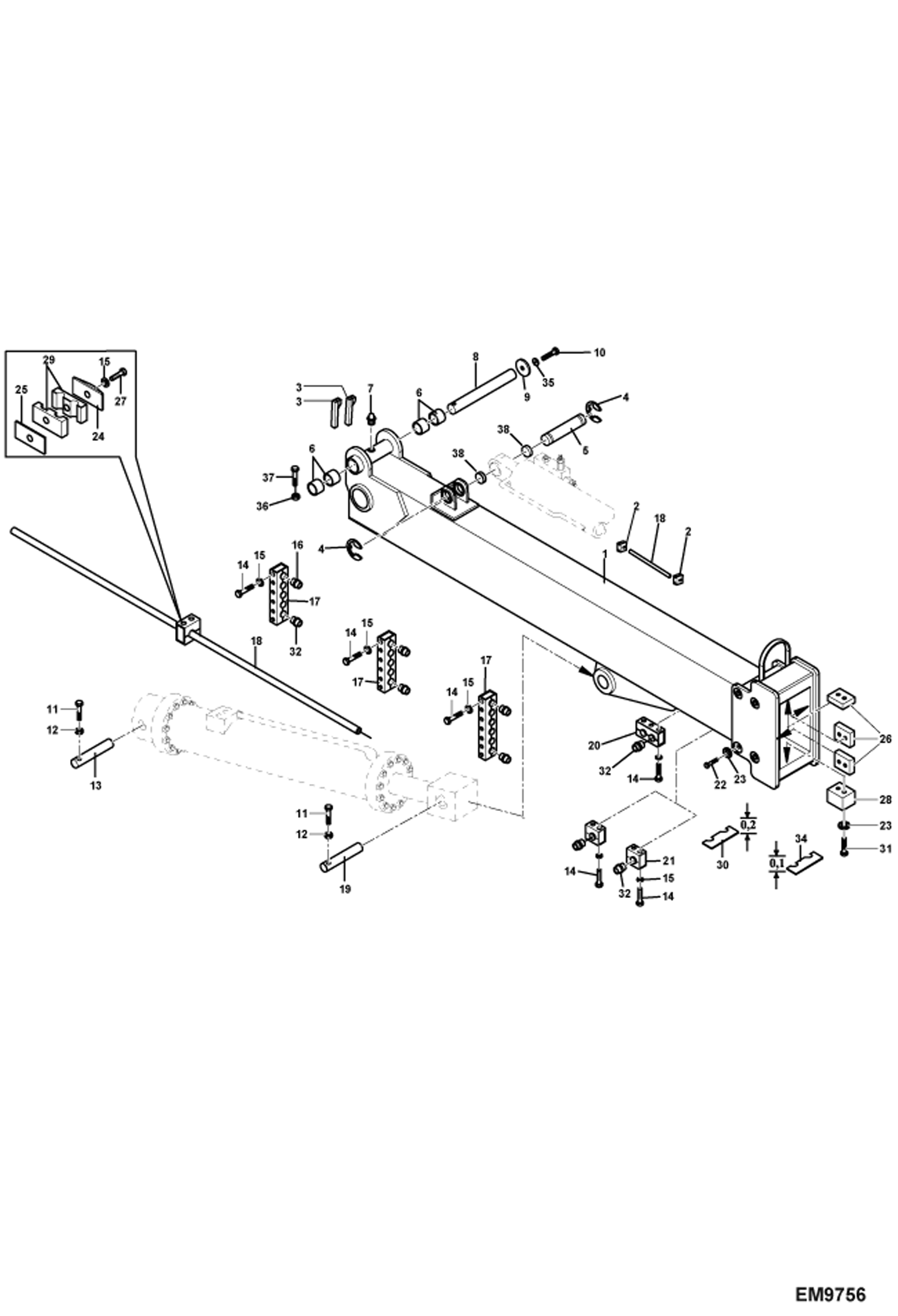 Схема запчастей Bobcat TR38160 - FIXED BOOM MAIN FRAME