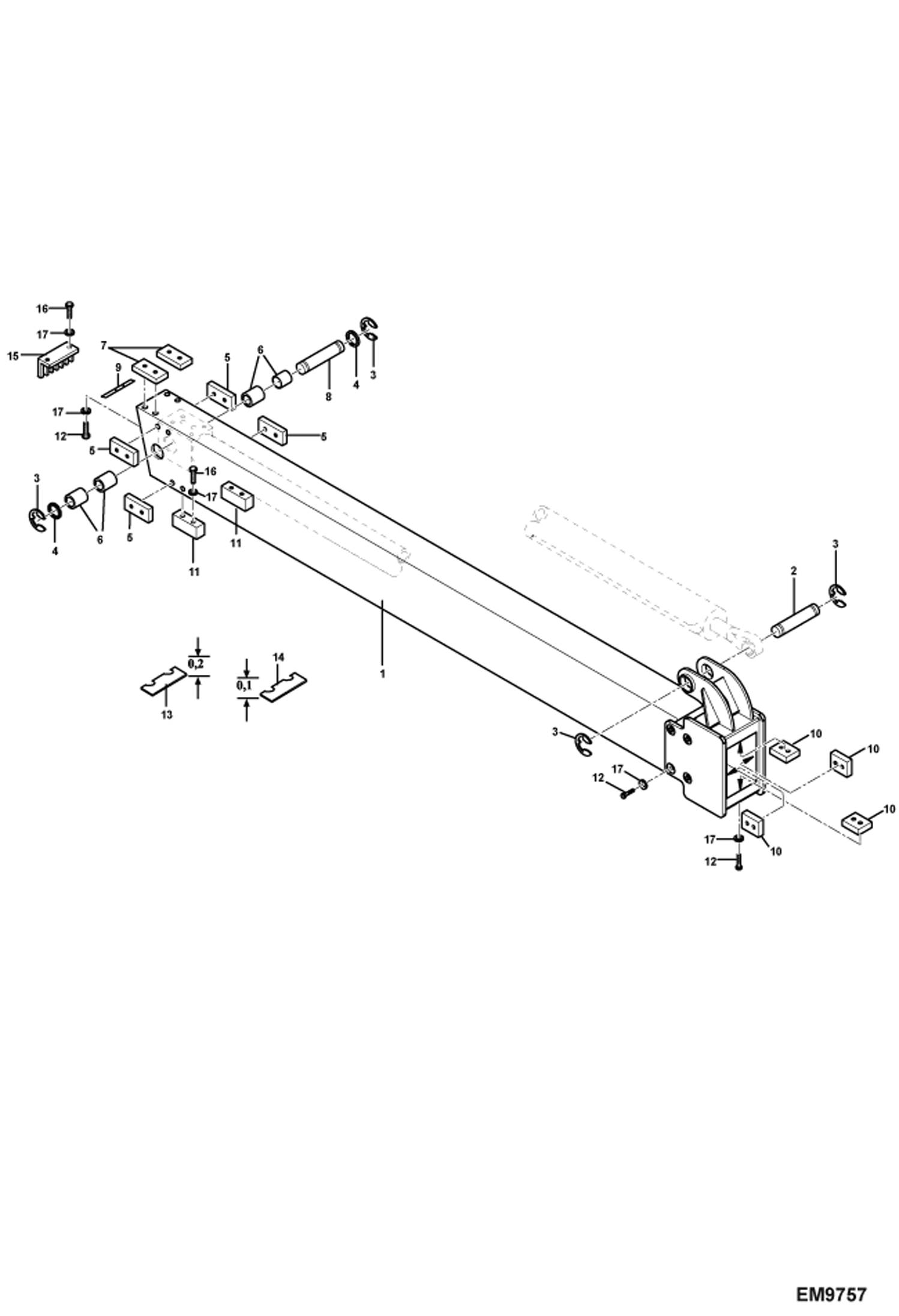 Схема запчастей Bobcat TR38160 - INTERMEDIATE BOOM MAIN FRAME