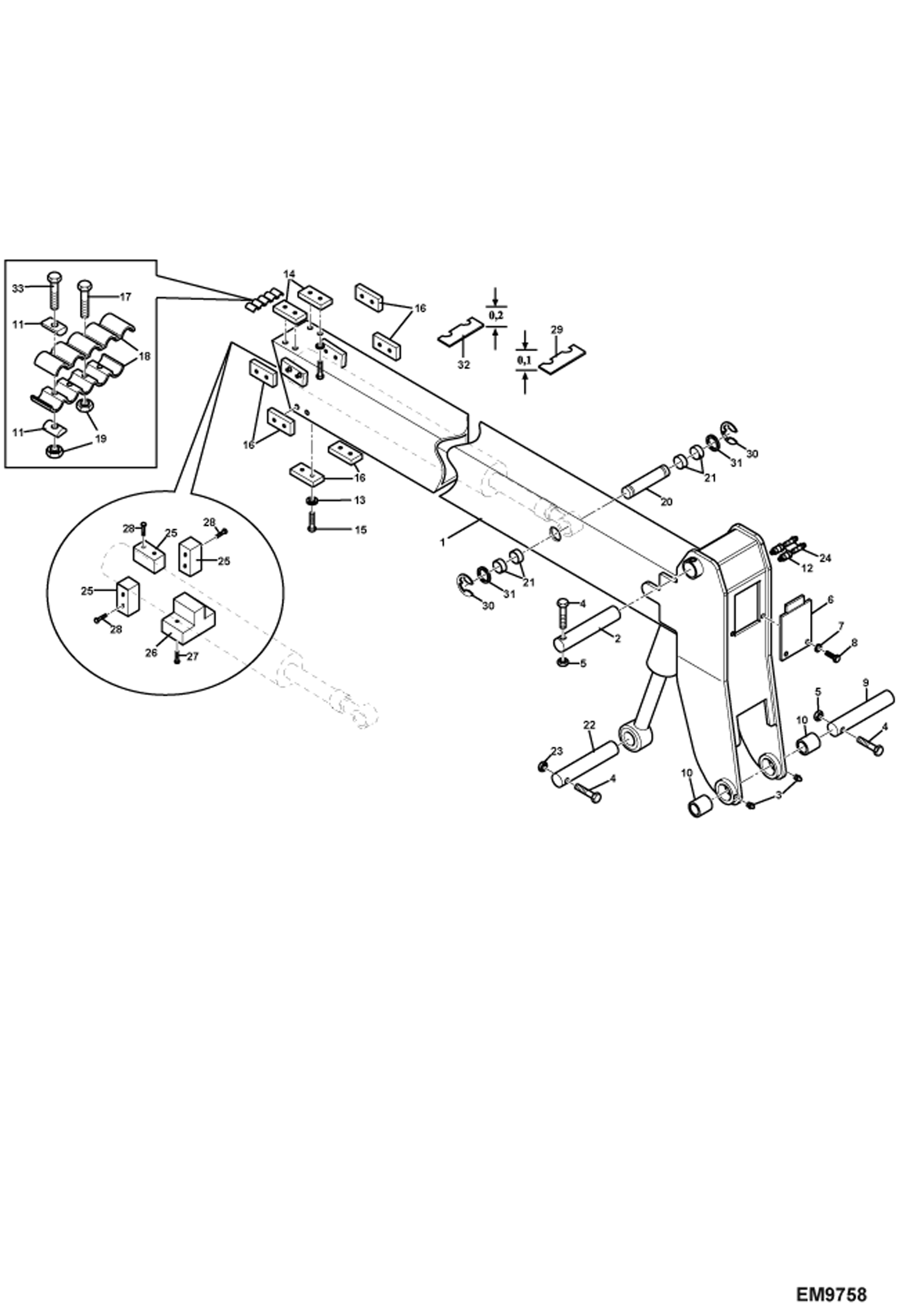 Схема запчастей Bobcat TR38160 - END BOOM MAIN FRAME