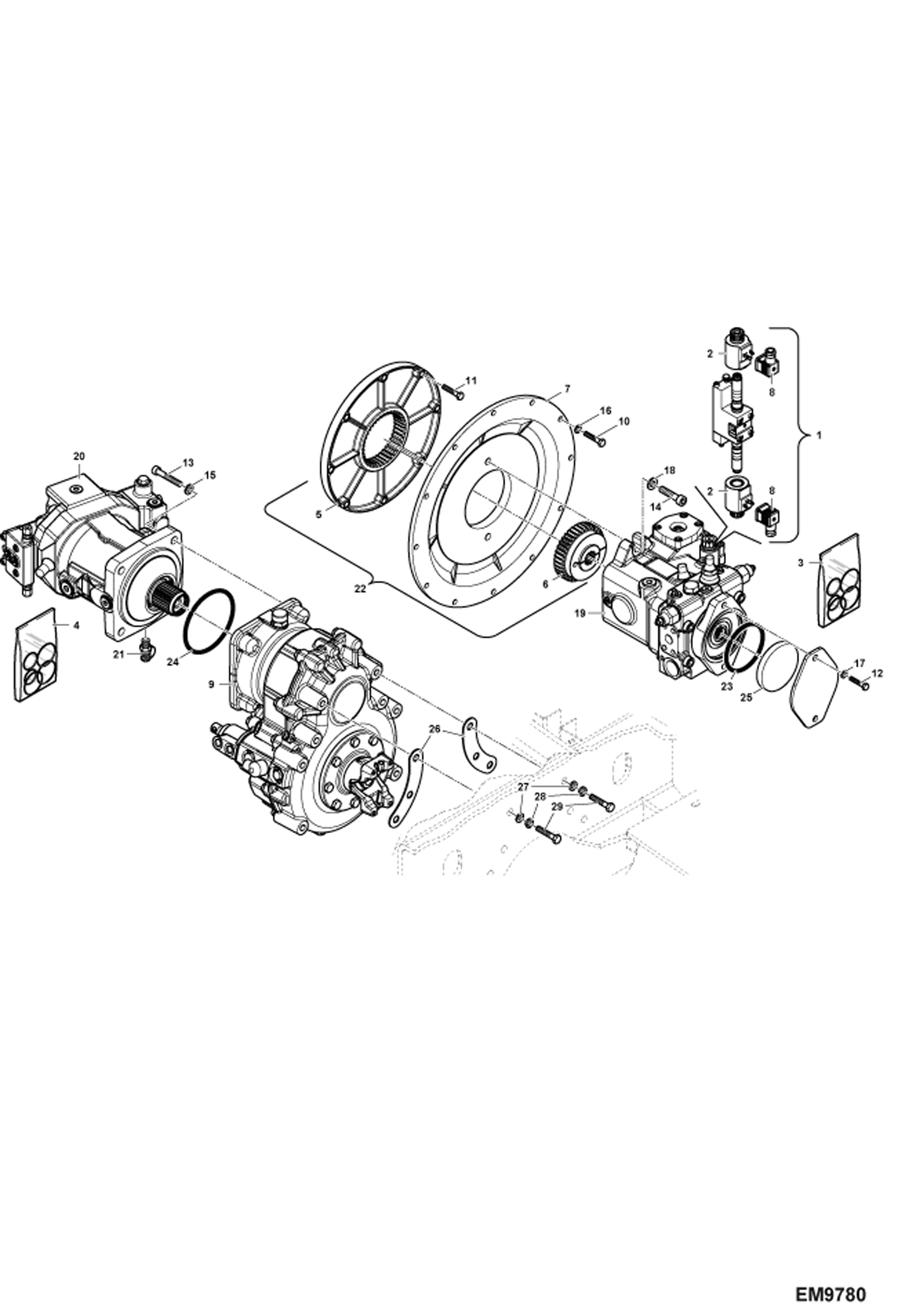 Схема запчастей Bobcat TR38160 - PUMP & MOTORS HYDROSTATIC SYSTEM