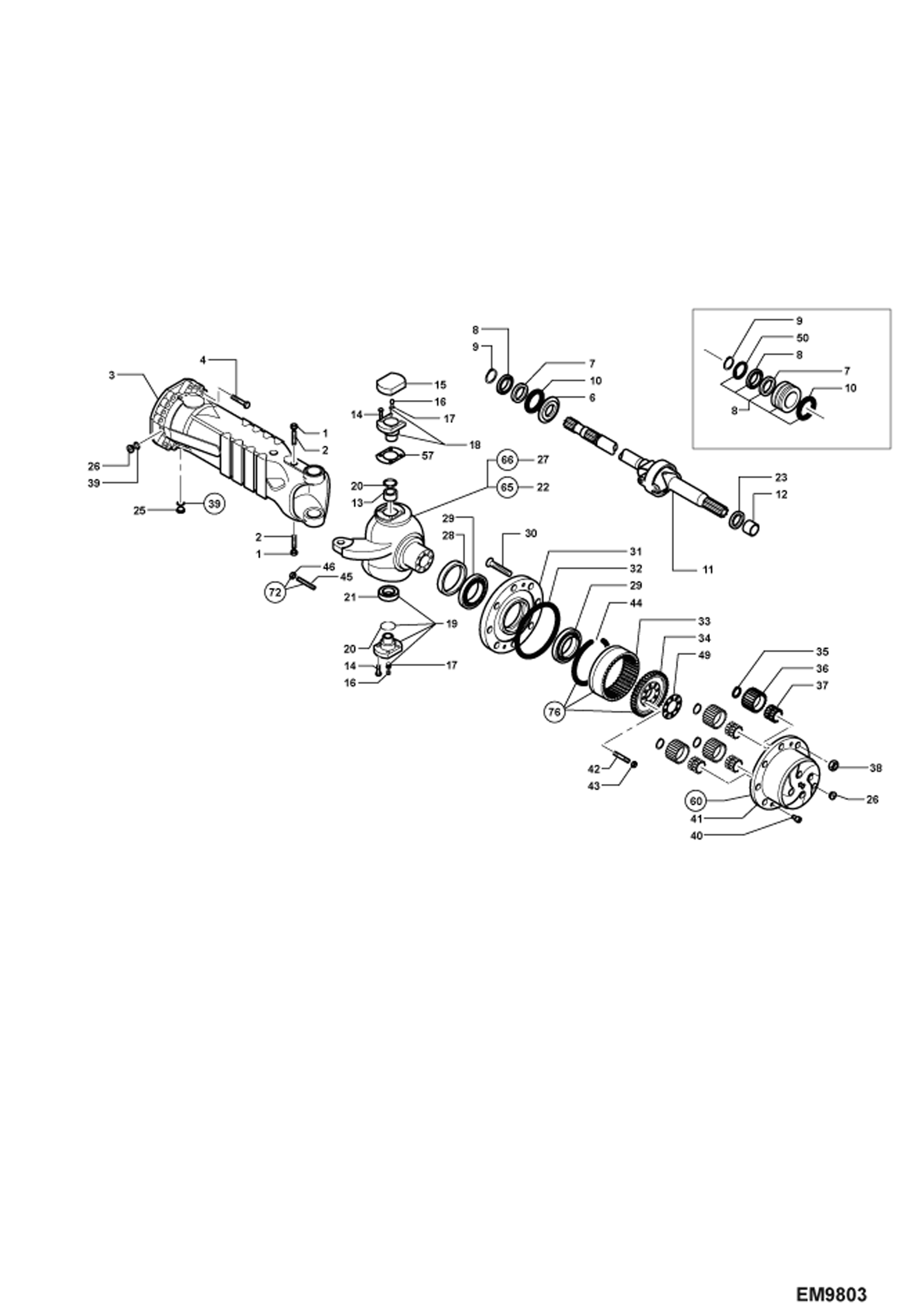 Схема запчастей Bobcat TR38160 - FRONT AXLE STEERING COMPONENTS DRIVE SYSTEM