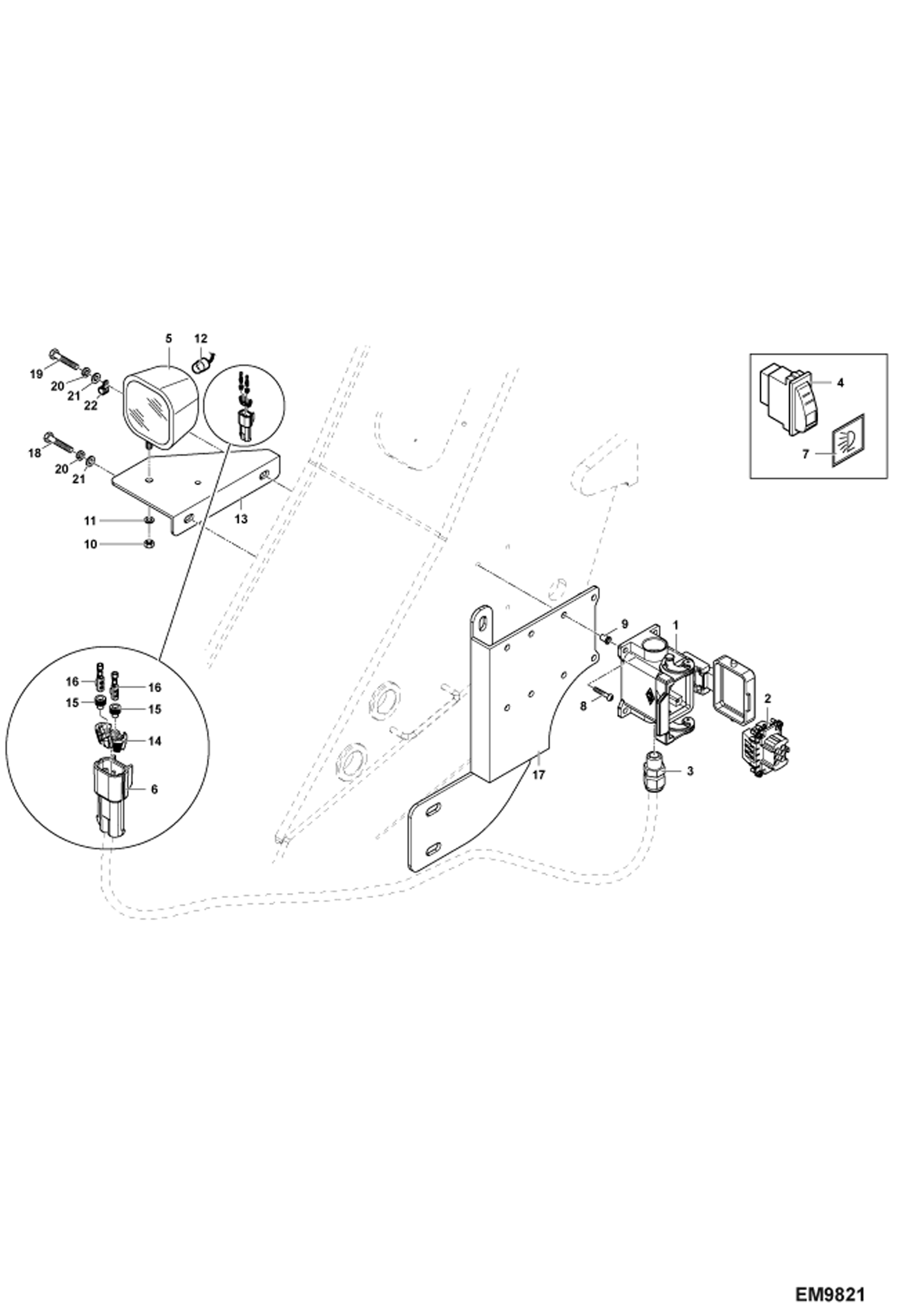 Схема запчастей Bobcat TR38160 - WORK LIGHT (Boom) ACCESSORIES & OPTIONS