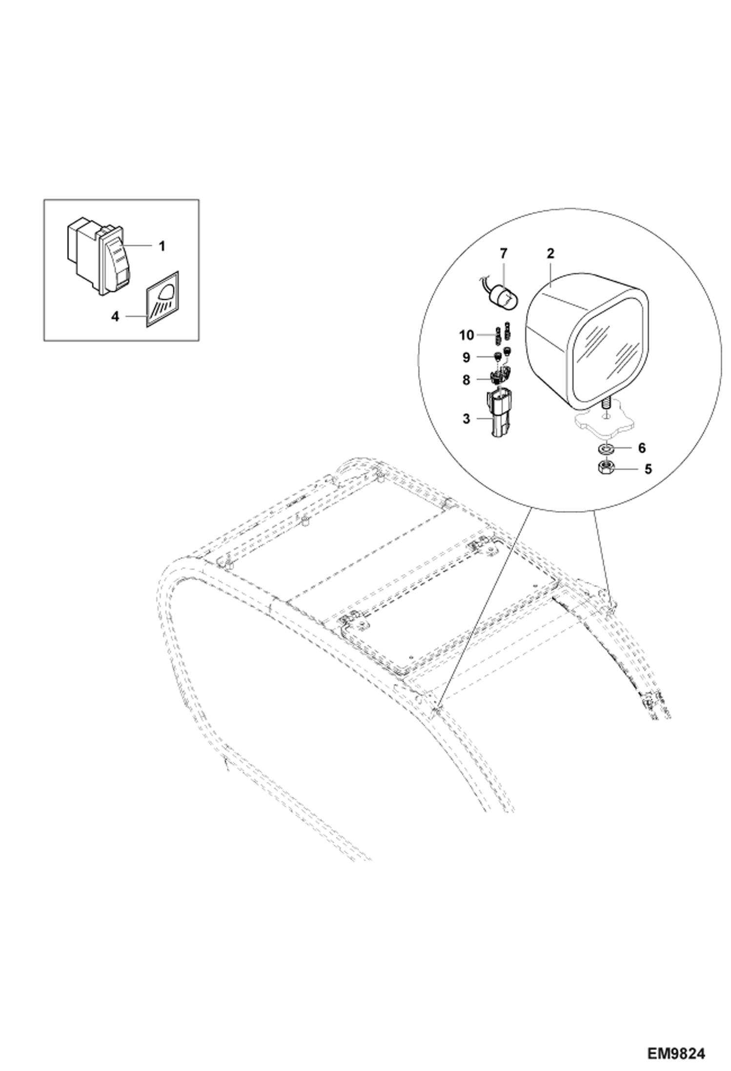 Схема запчастей Bobcat TR38160 - CAB SEARCHLIGHT (Front) ACCESSORIES & OPTIONS