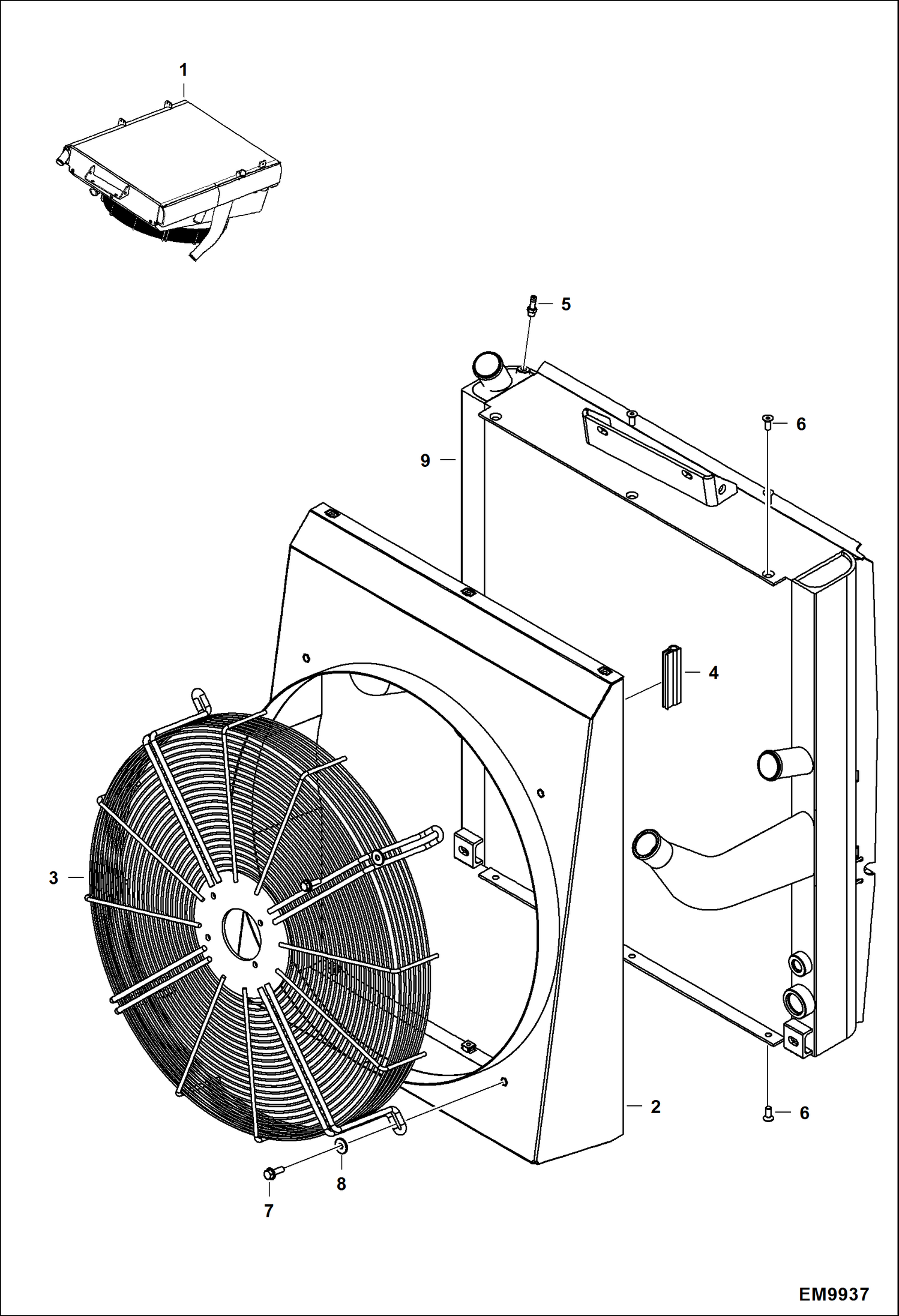 Схема запчастей Bobcat T40140 - ENGINE & ATTACHING PARTS (Radiator Water Exchanger) POWER UNIT