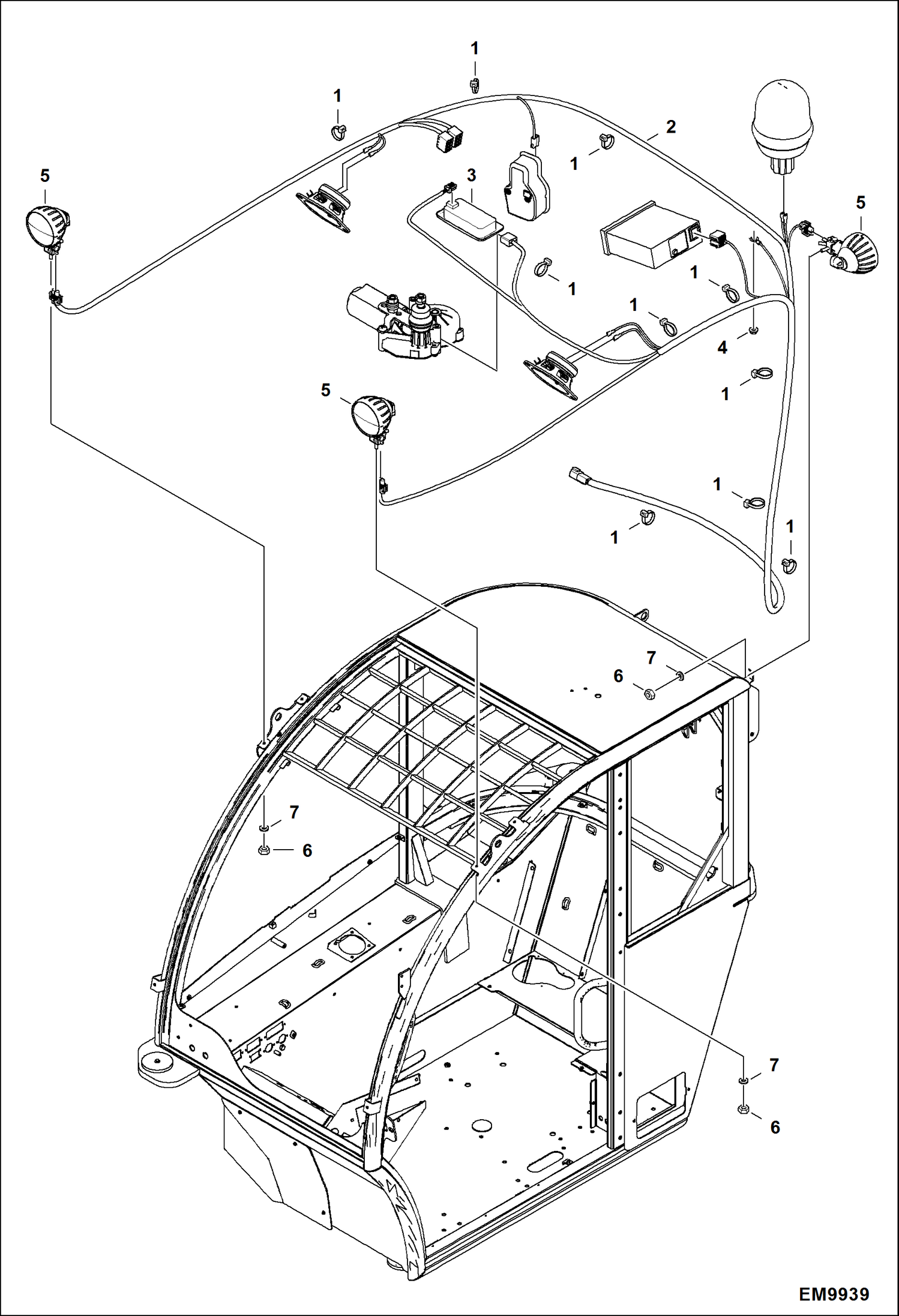 Схема запчастей Bobcat TL360 - CAB ELECTRICAL CIRCUITRY (Upper Harness & Work Lights) ELECTRICAL SYSTEM