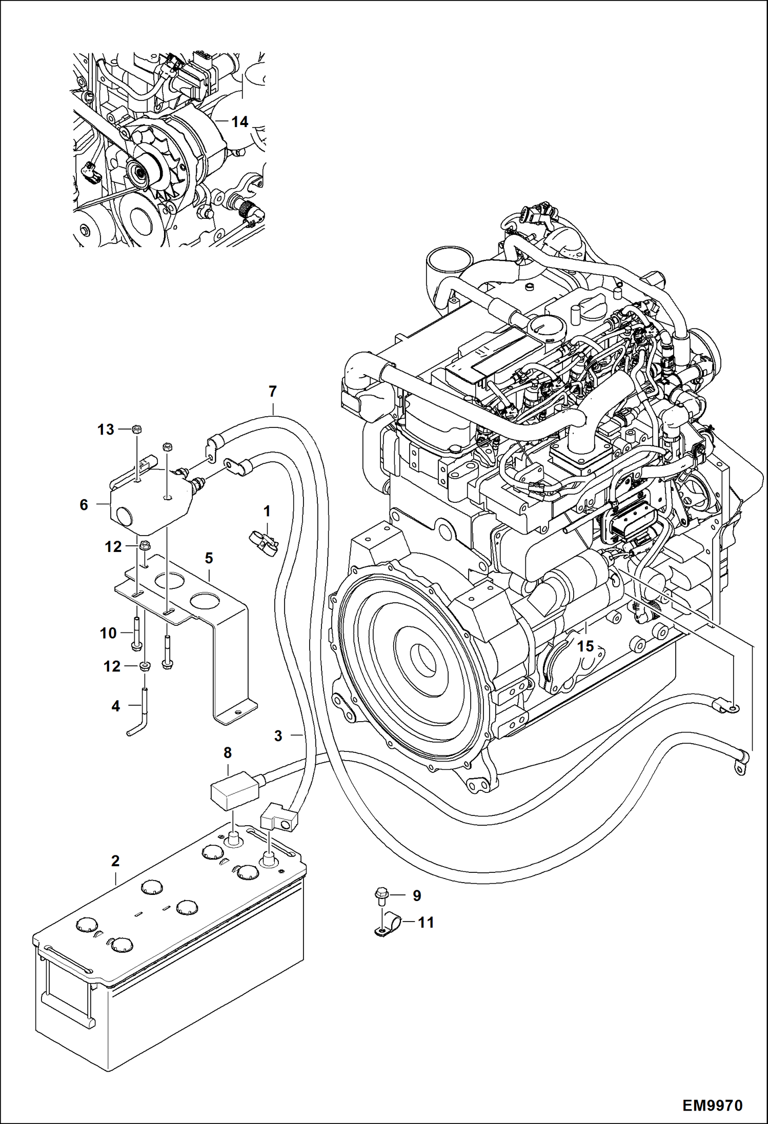 Схема запчастей Bobcat TL470HF - ENGINE ELECTRICAL CIRCUITRY (Battery, Alternator & Starter) ELECTRICAL SYSTEM