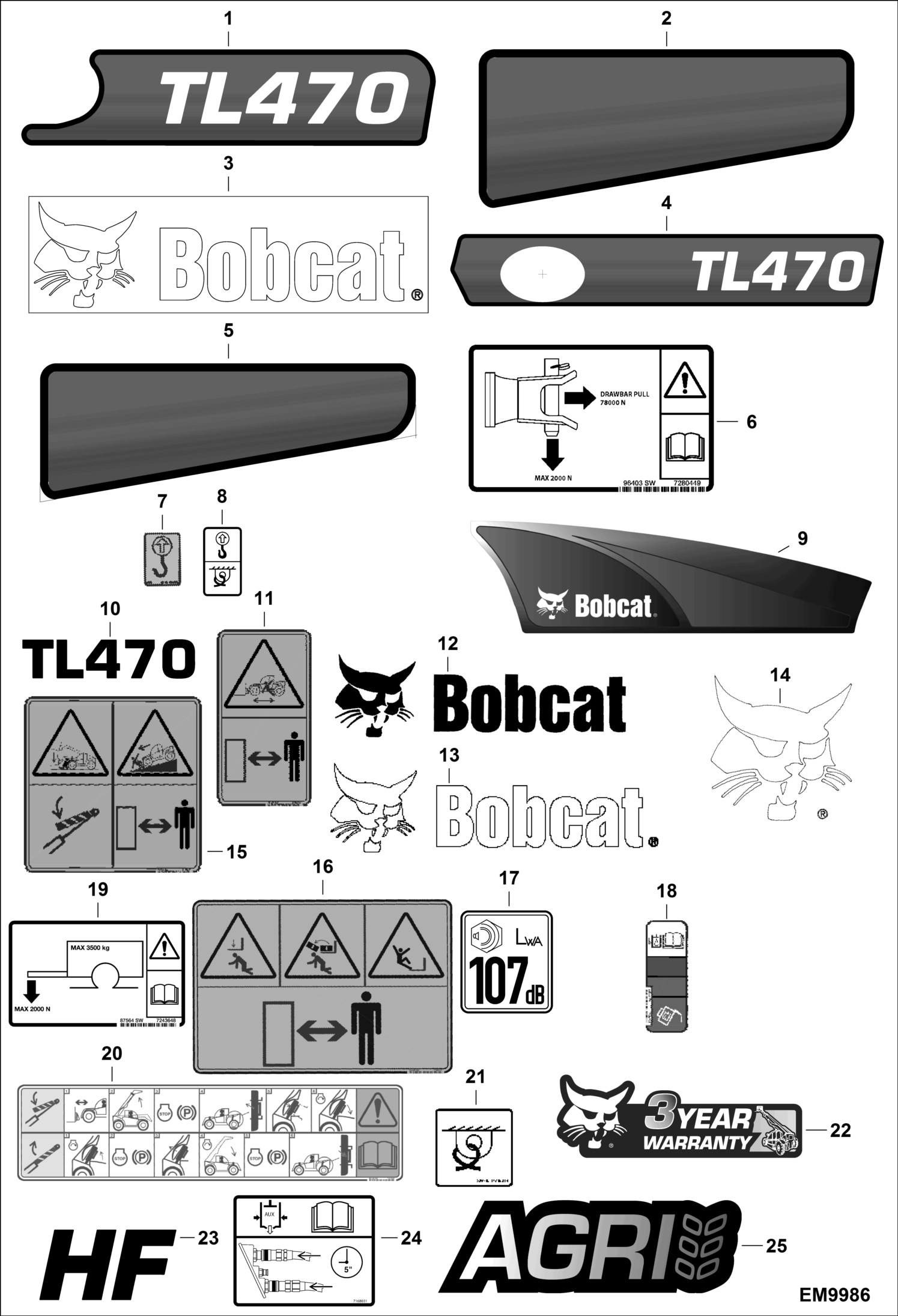 Схема запчастей Bobcat TL470HF - DECALS (Outside) ACCESSORIES & OPTIONS