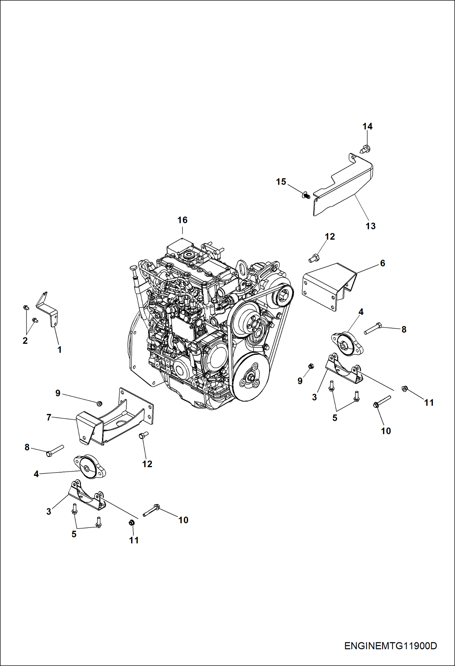 Схема запчастей Bobcat 3400 - ENGINE, MOUNTING POWER UNIT