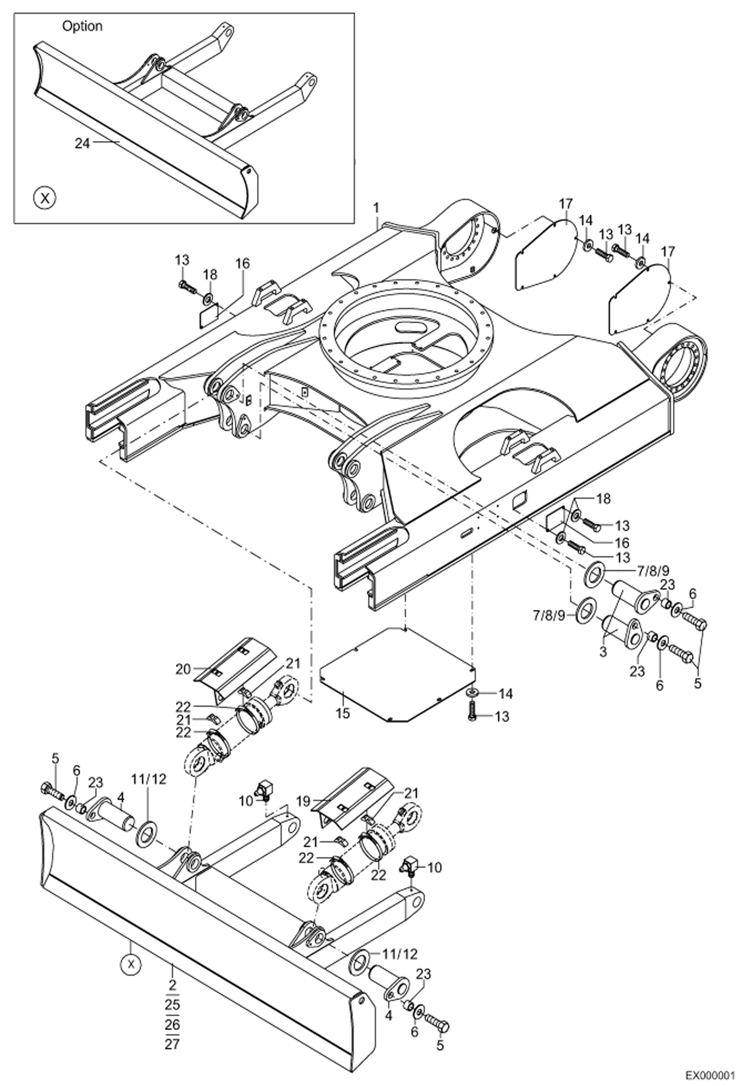 Схема запчастей Bobcat 444 - UNDER CARRIAGE, SUPPORT BLADE, COVER MAIN FRAME