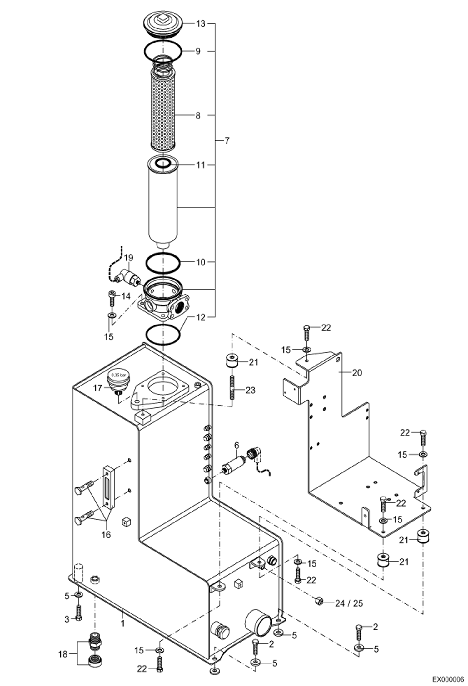 Схема запчастей Bobcat 444 - HYDRAULIC OIL TANK 5322 11044 & below HYDRAULIC INSTALLATION