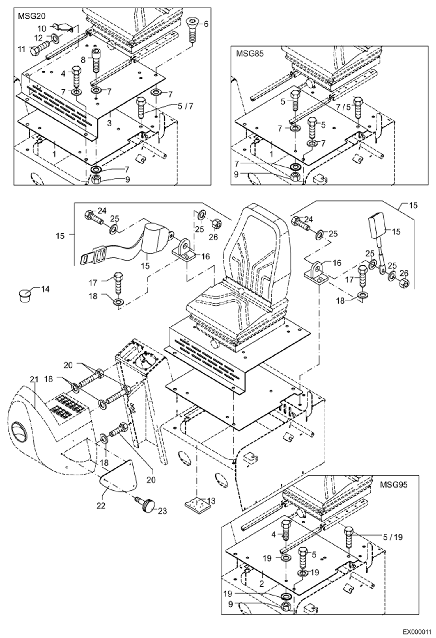 Схема запчастей Bobcat 444 - SEAT CONSOLE MAIN FRAME