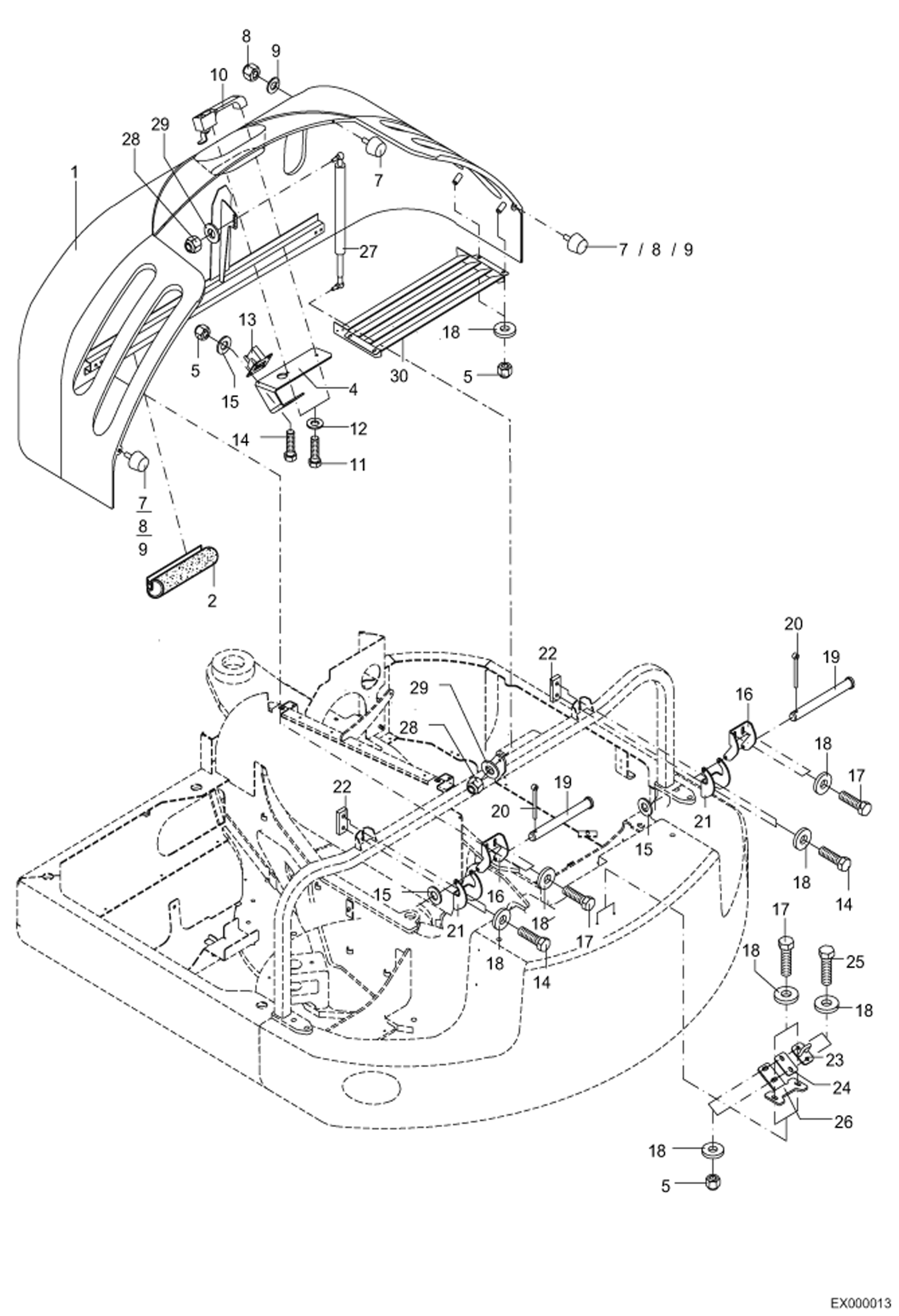 Схема запчастей Bobcat 444 - BACK HOOD MAIN FRAME