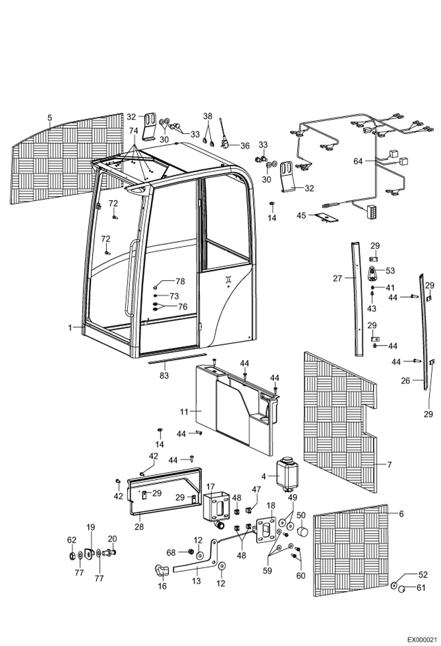 Схема запчастей Bobcat 444 - CAB EQUIPMENT 1 CAB - S/N 202.031.070 - 202.041.720 MAIN FRAME