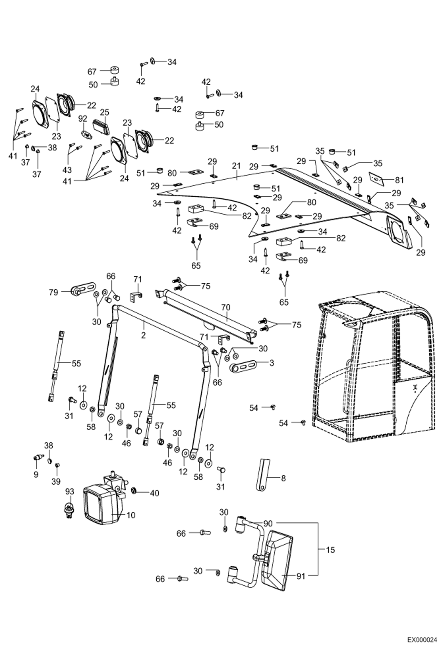 Схема запчастей Bobcat 444 - CAB EQUIPMENT 2 CAB - S/N 202.031.070 & Above MAIN FRAME