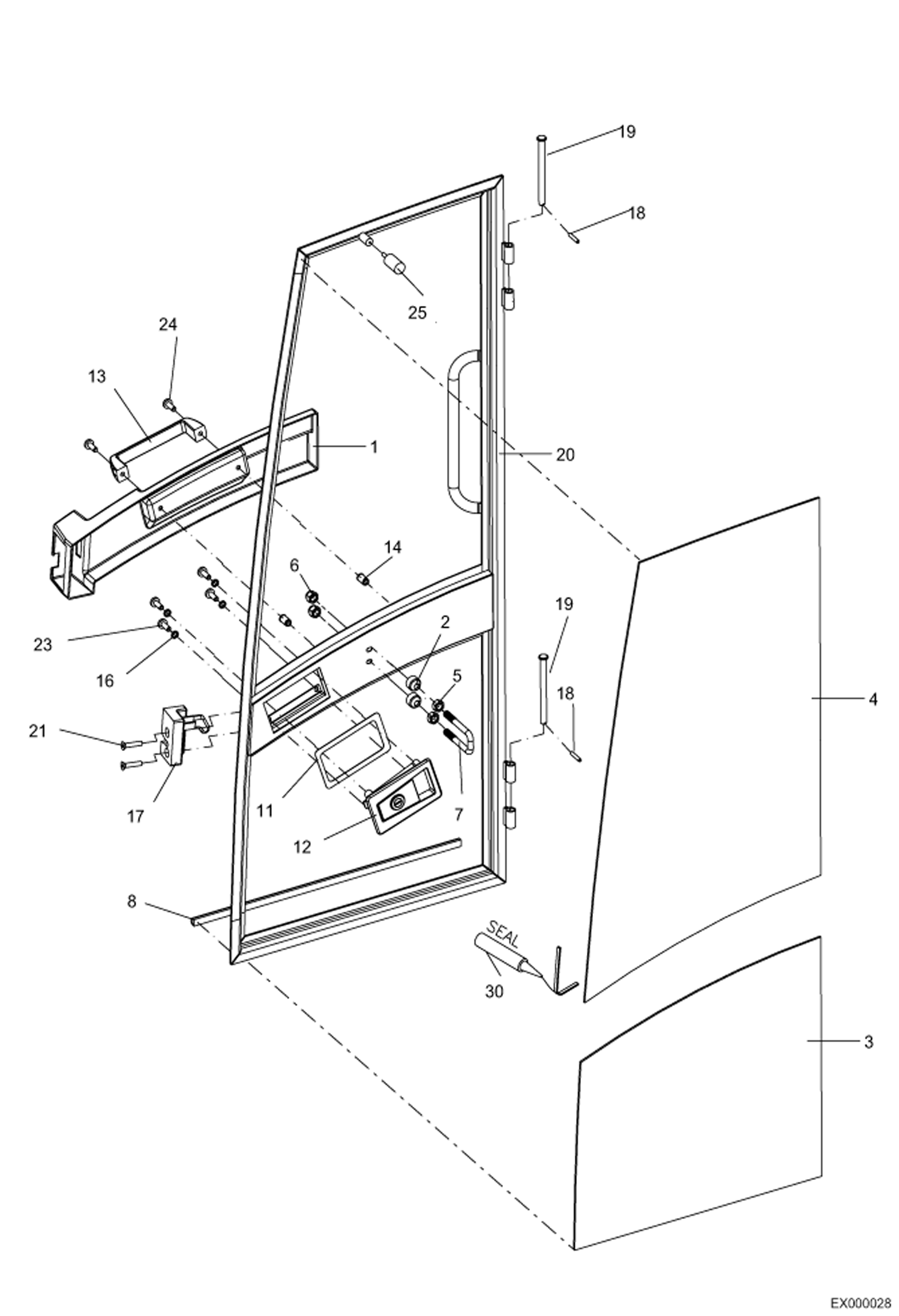 Схема запчастей Bobcat 444 - CAB DOOR CAB - S/N 202.031.070 & Above MAIN FRAME