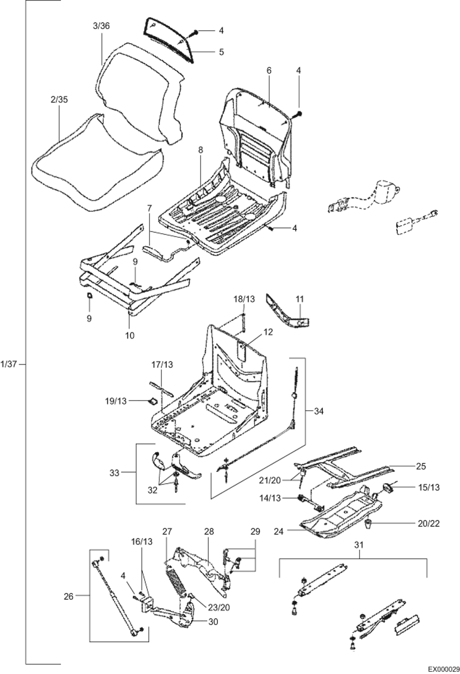 Схема запчастей Bobcat 444 - SEAT - MSG20 MAIN FRAME