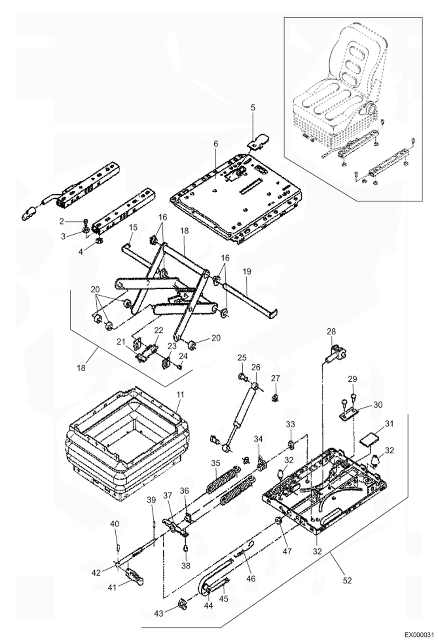 Схема запчастей Bobcat 444 - SEAT - SUSPENSION - MSG85 MAIN FRAME