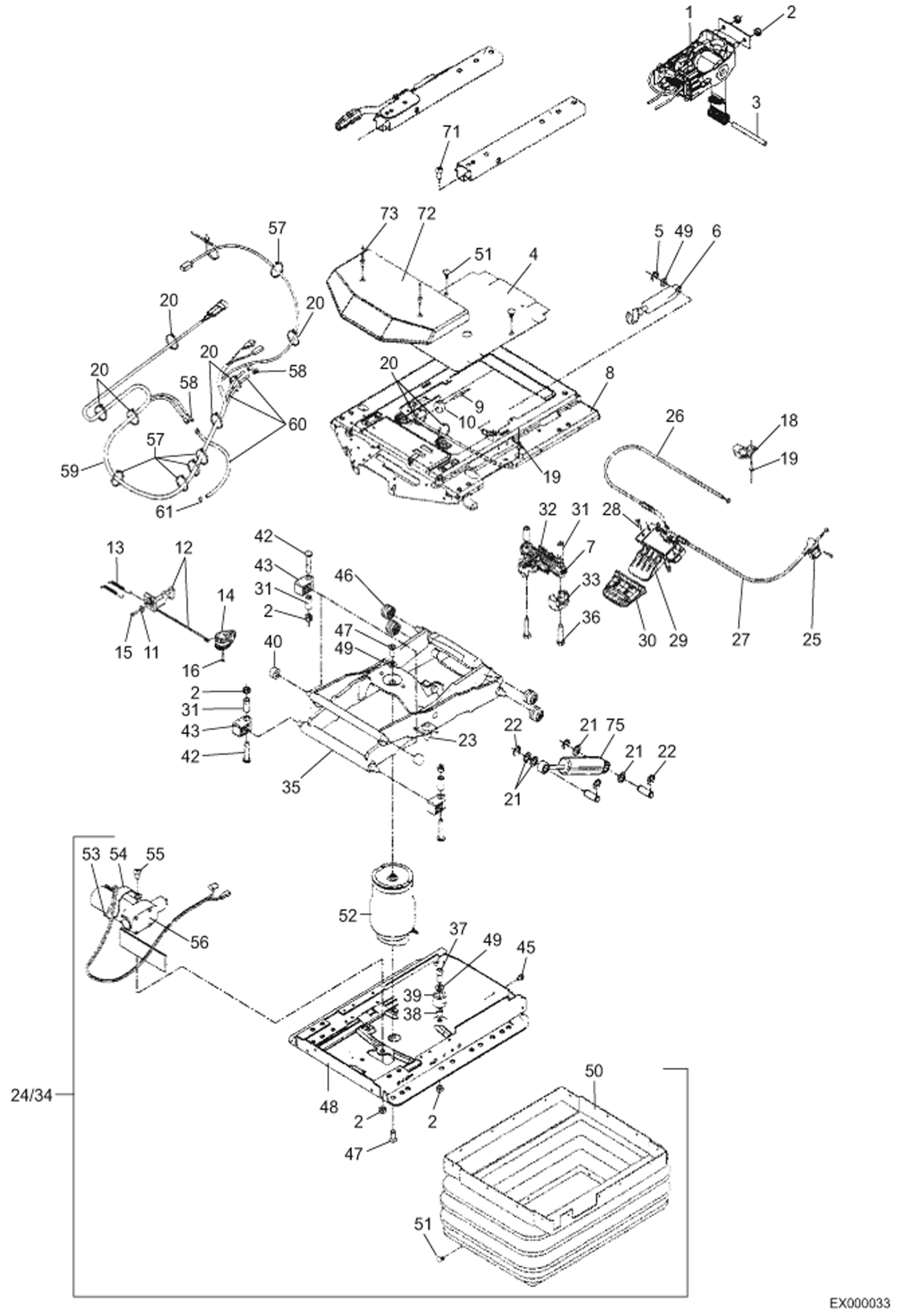 Схема запчастей Bobcat 444 - SEAT - SUSPENSION - MSG95 MAIN FRAME