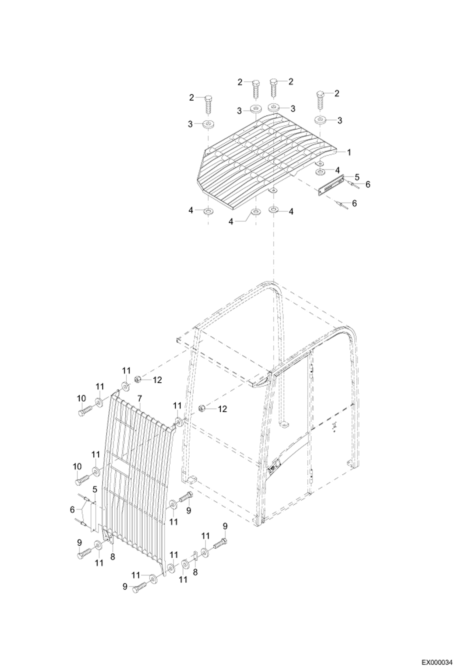 Схема запчастей Bobcat 444 - PROTECTION GRID - CAB ROOF MAIN FRAME