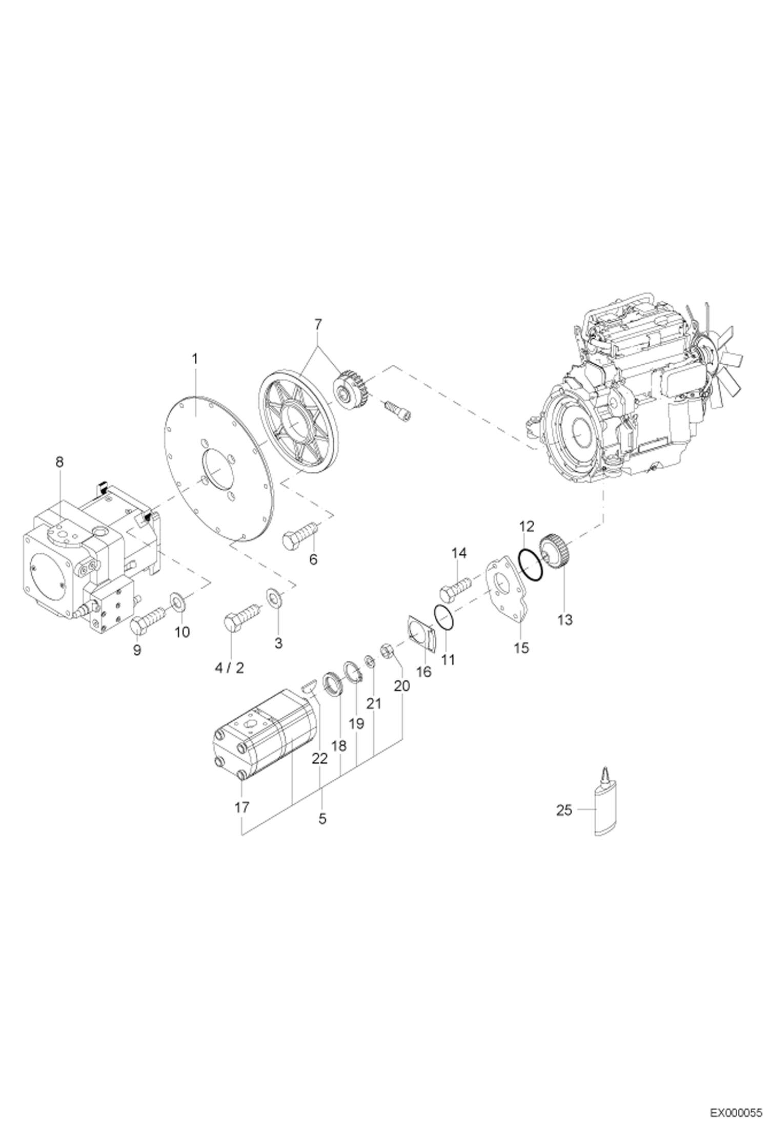 Схема запчастей Bobcat 444 - PUMP ASSEMBLY HYDRAULIC INSTALLATION