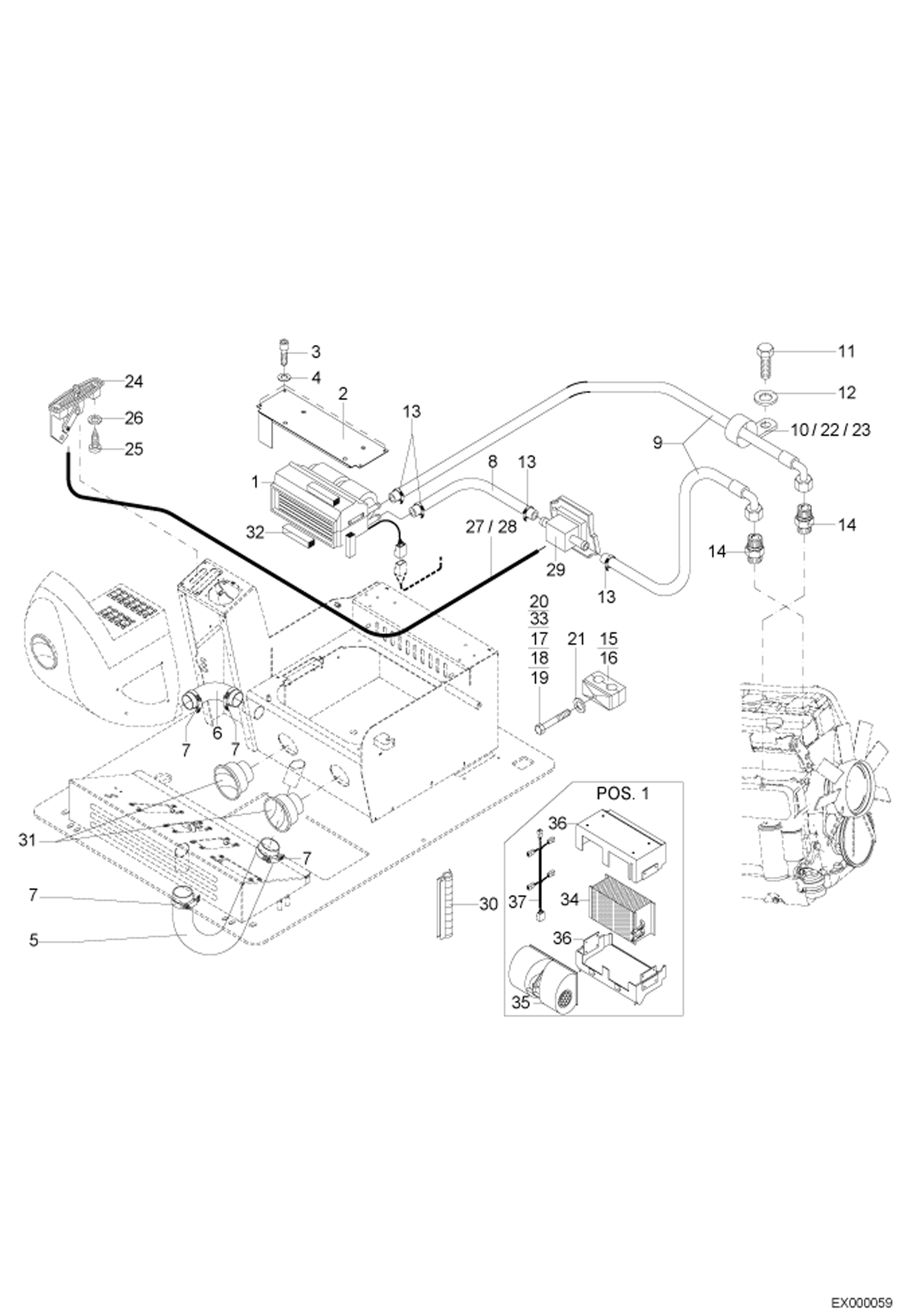 Схема запчастей Bobcat 444 - HEATING 5322 11002 & below POWER UNIT