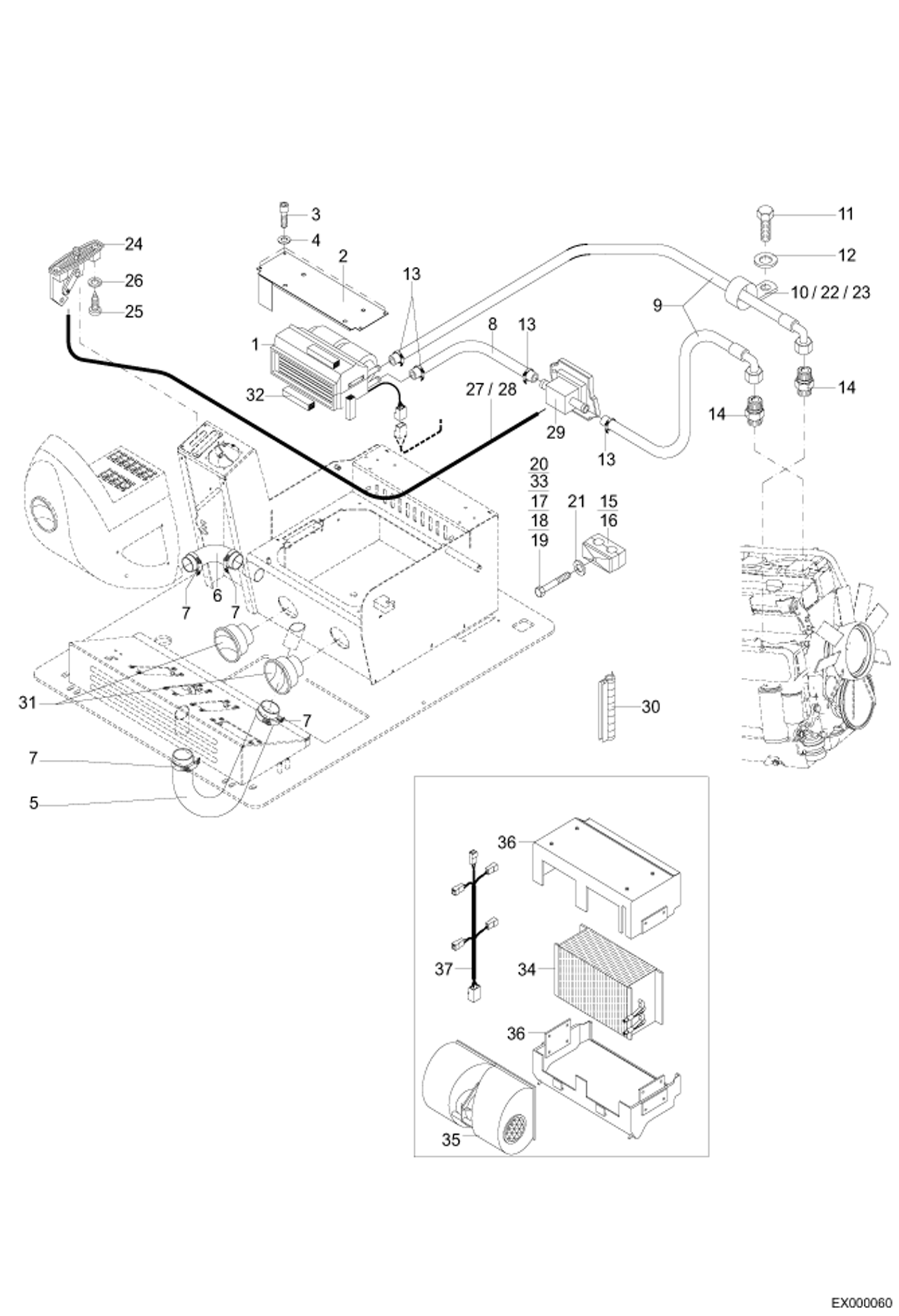 Схема запчастей Bobcat 444 - HEATING 5322 11003 & above POWER UNIT