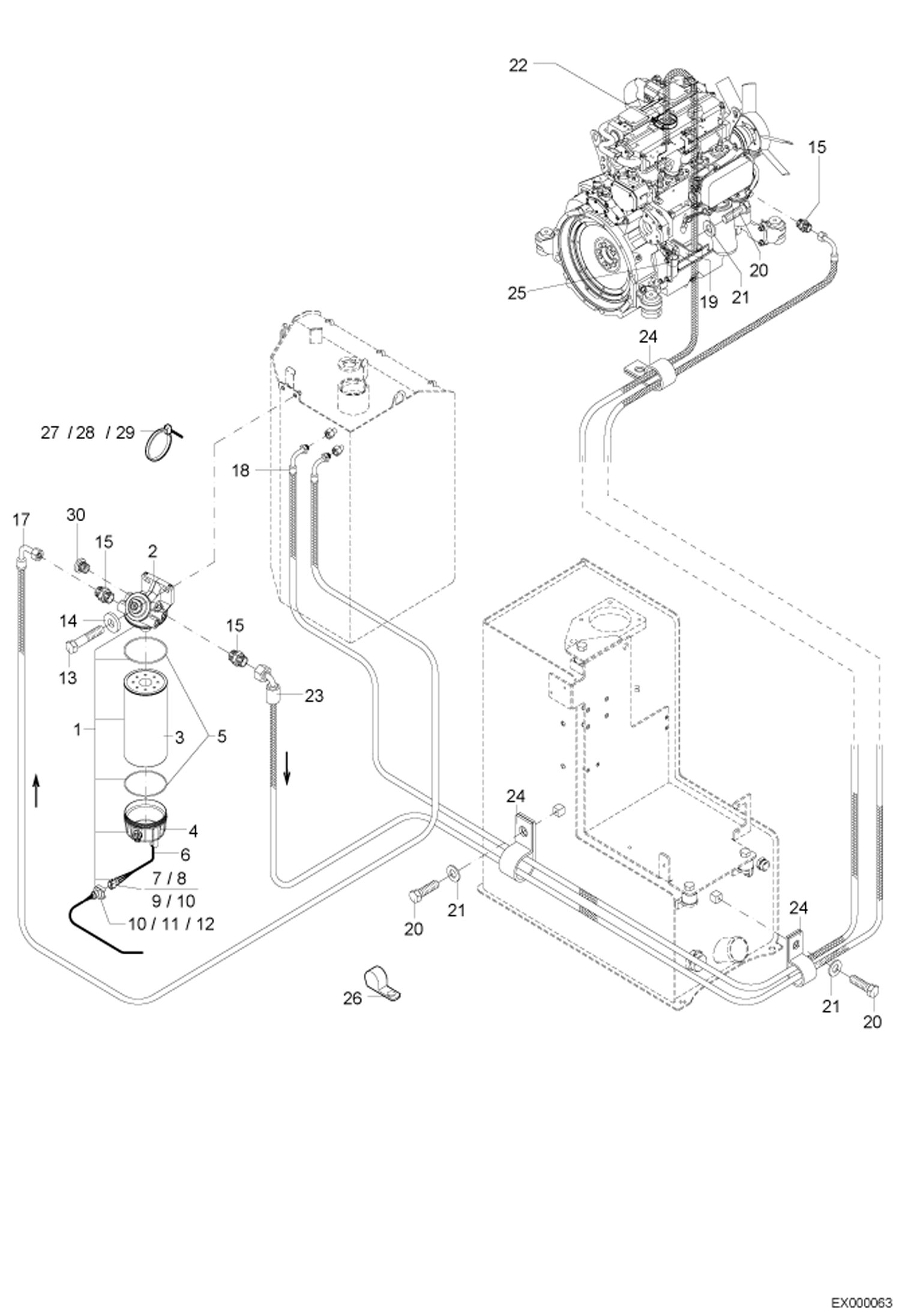 Схема запчастей Bobcat 444 - FUEL SUPPLY 5322 11045 & above POWER UNIT