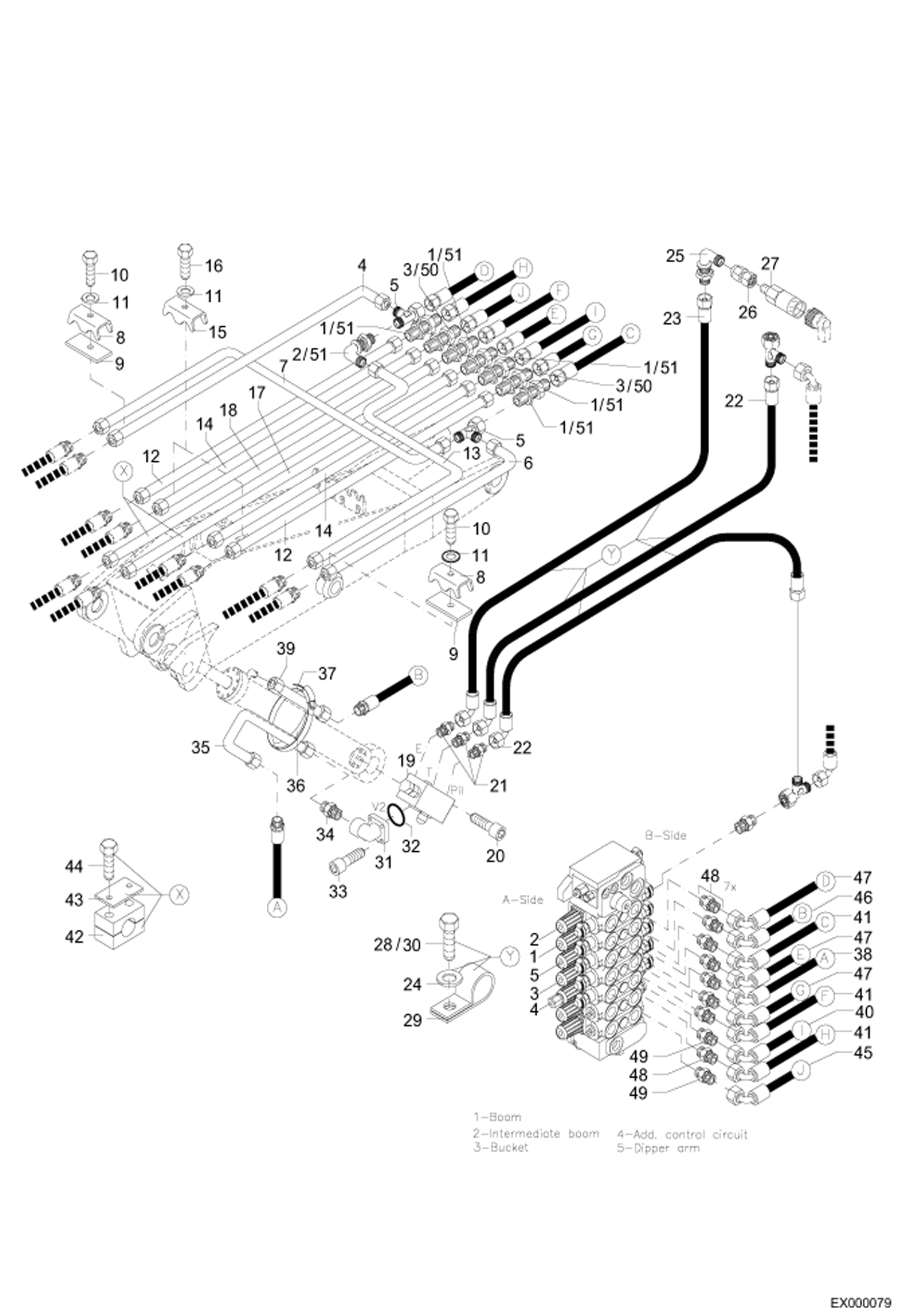 Схема запчастей Bobcat 444 - ARTICULATED BOOM, PART 1 HYDRAULIC INSTALLATION