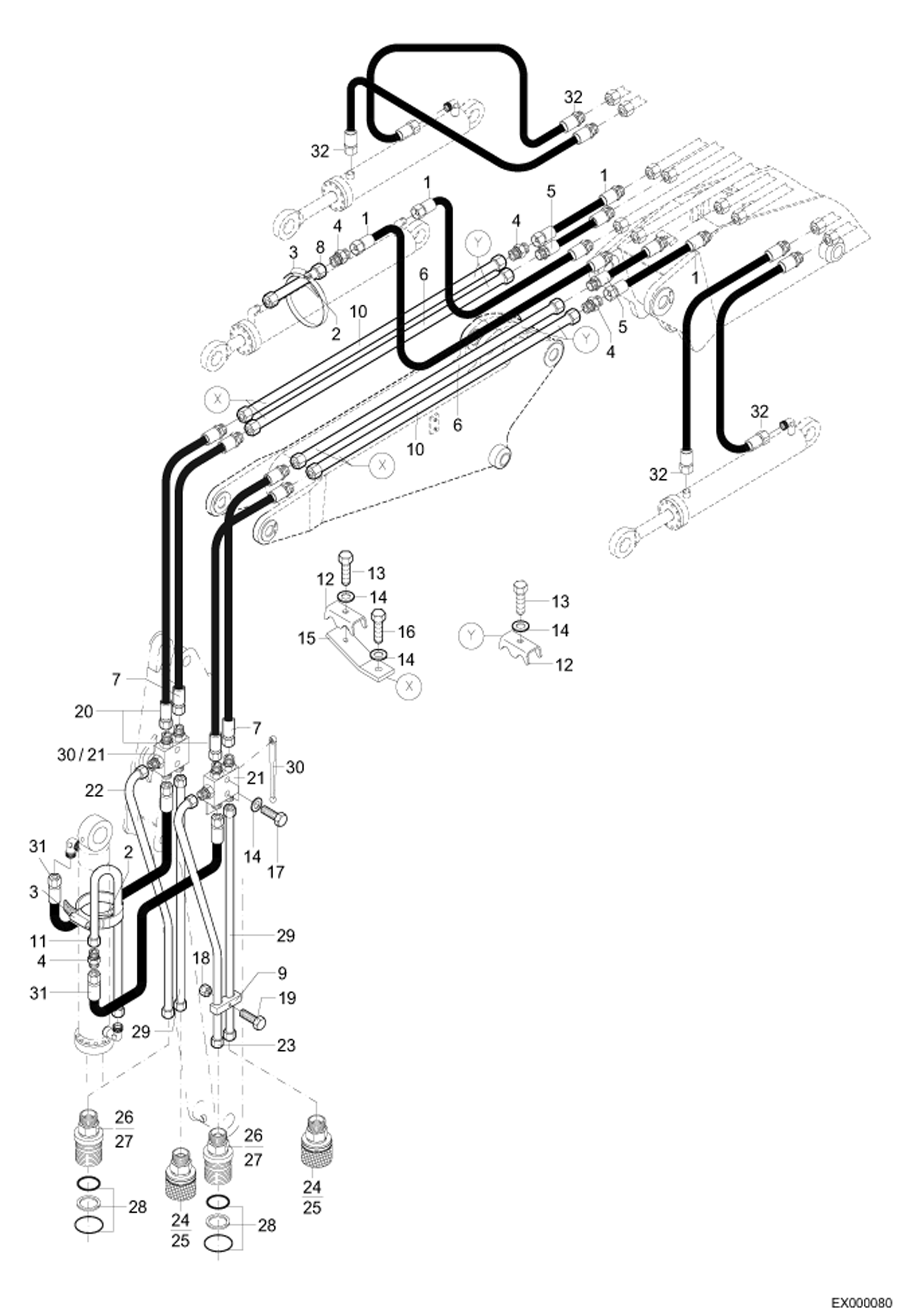 Схема запчастей Bobcat 444 - ARTICULATED BOOM, PART 2 HYDRAULIC INSTALLATION