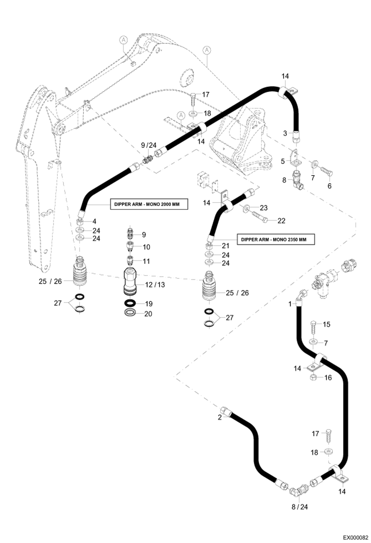 Схема запчастей Bobcat 444 - PRESSURELESS RETURN LINE - MONO HYDRAULIC INSTALLATION