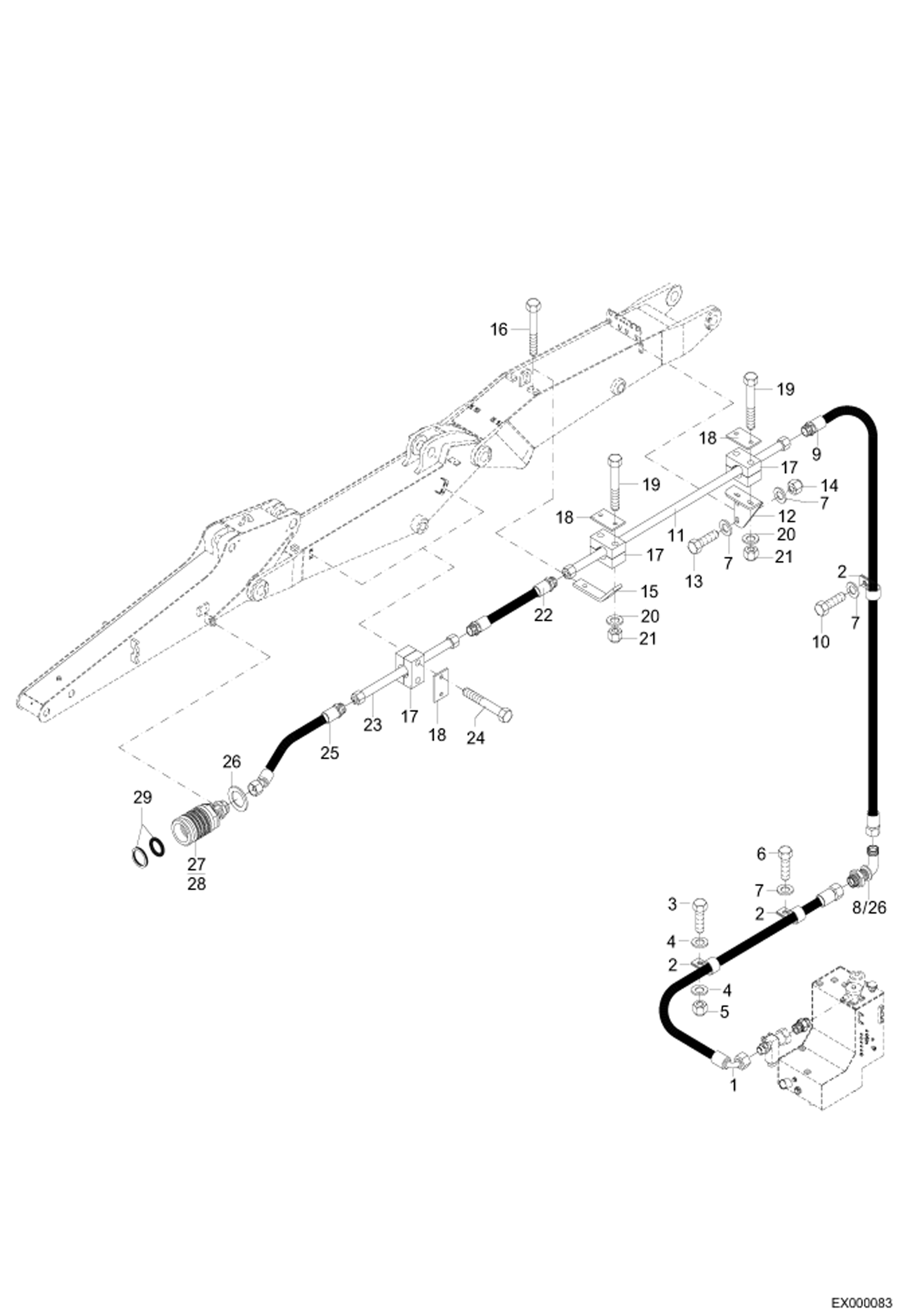 Схема запчастей Bobcat 444 - PRESSURELESS RETURN LINE - ARTICULATED BOOM HYDRAULIC INSTALLATION