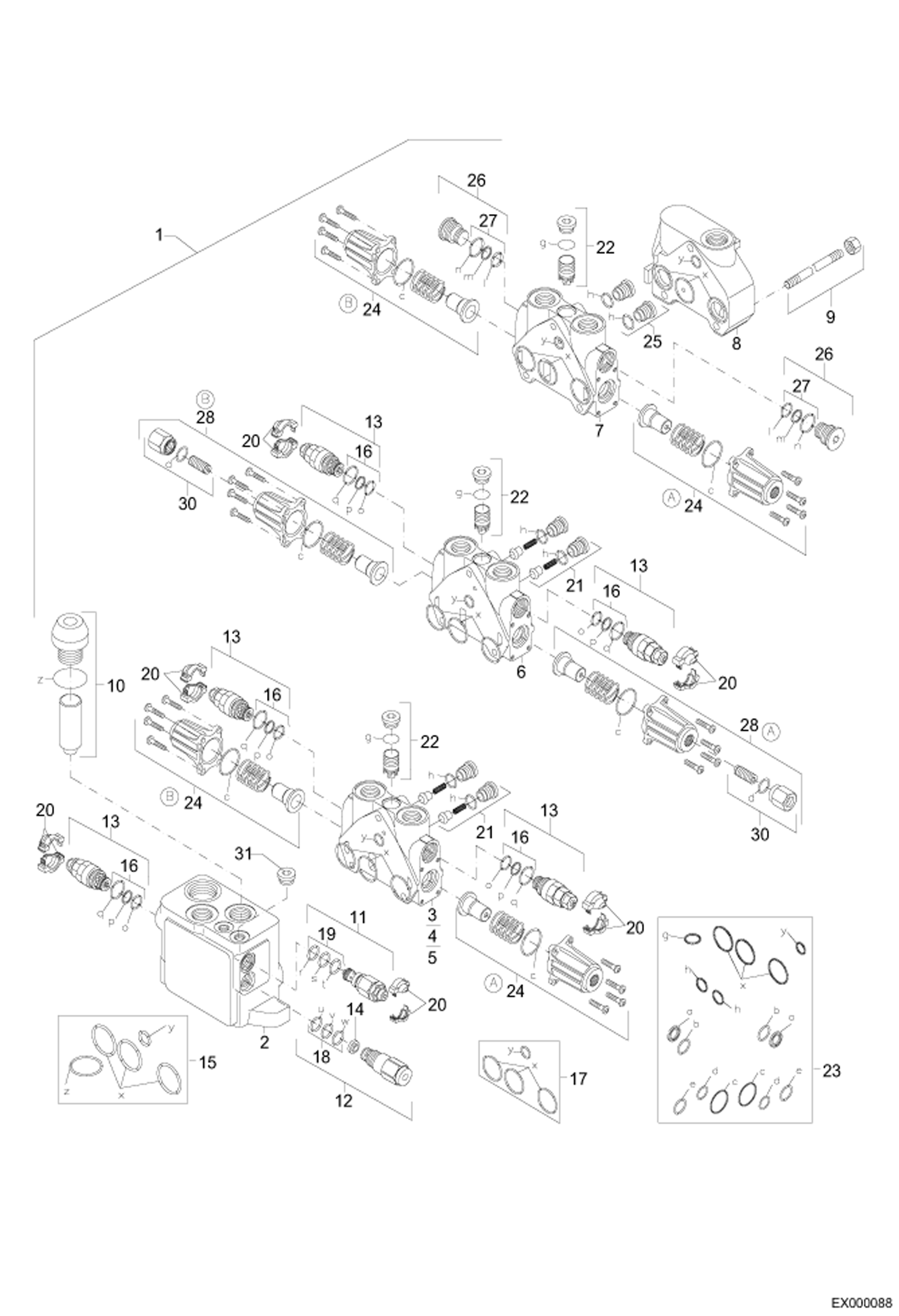 Схема запчастей Bobcat 444 - VALVE BANK - MONO BOOM 6SX14 HYDRAULIC INSTALLATION